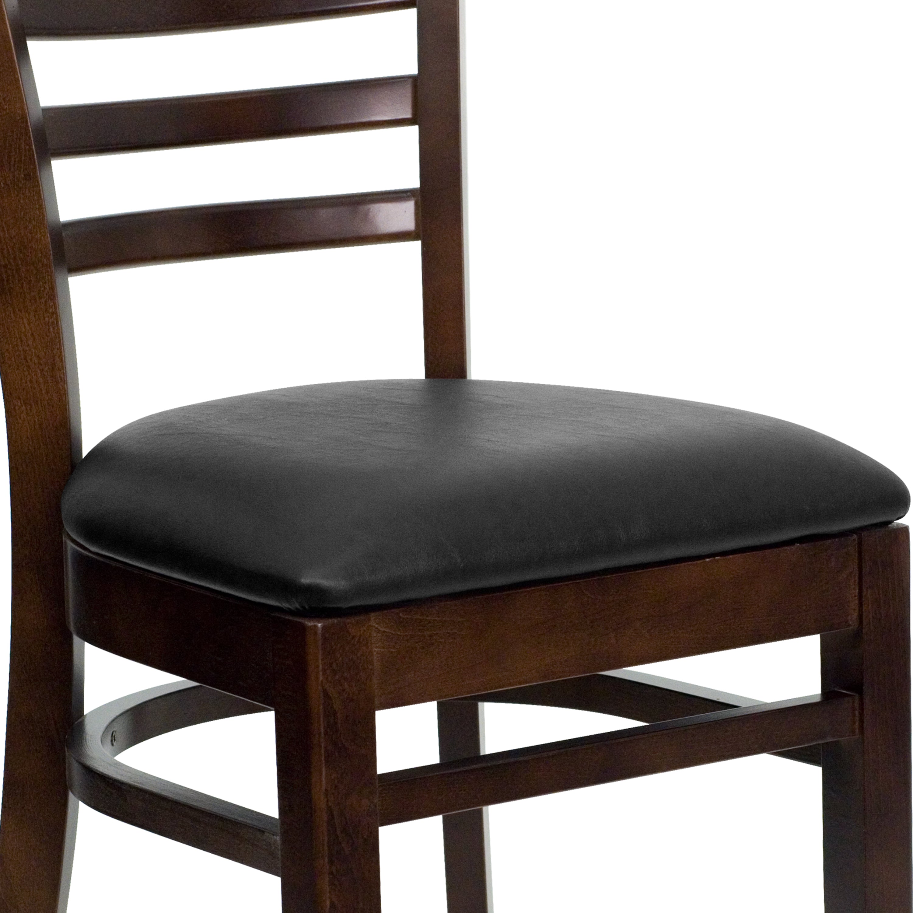 HERCULES Series Ladder Back Walnut Wood Restaurant Chair - Black Vinyl Seat