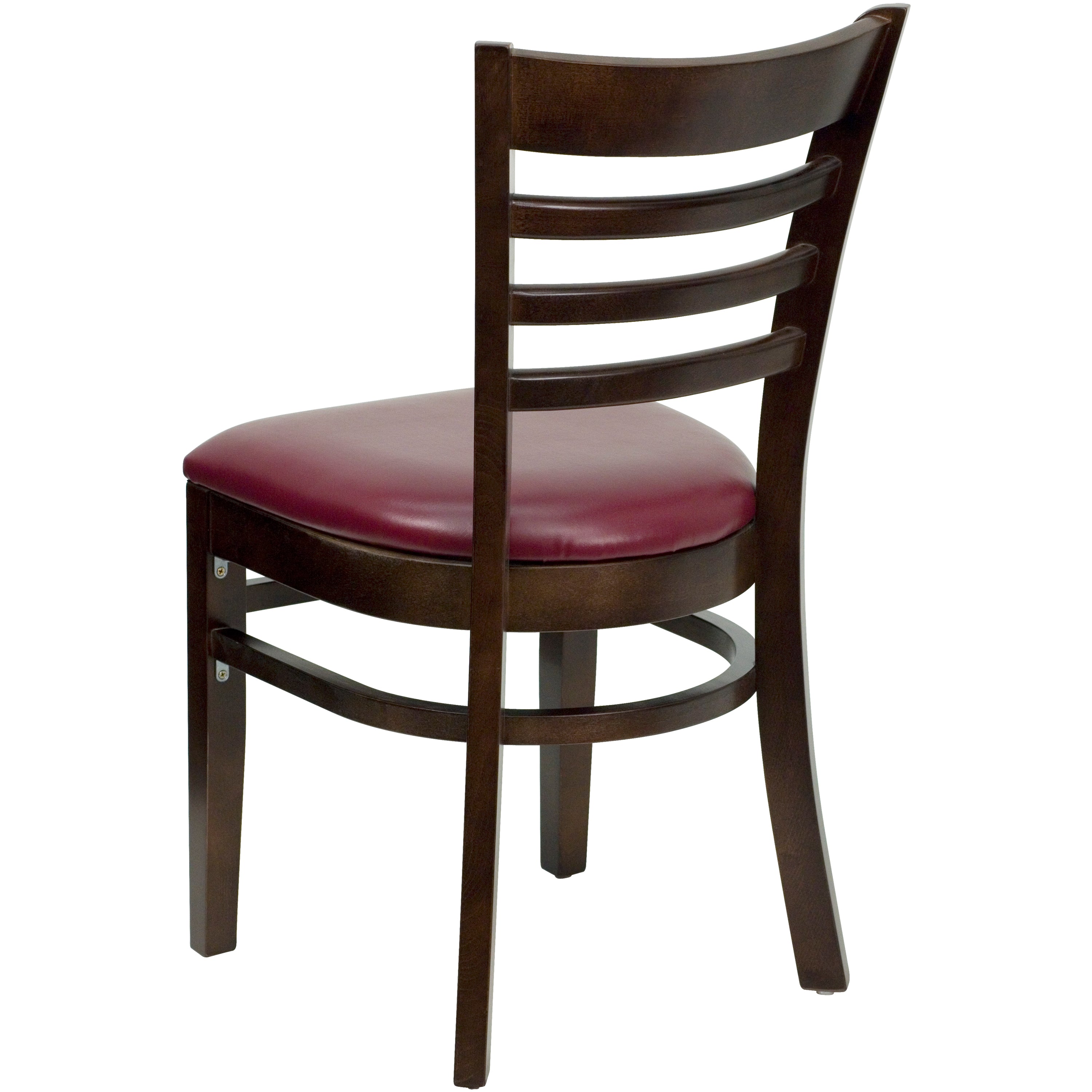HERCULES Series Ladder Back Walnut Wood Restaurant Chair - Burgundy Vinyl Seat