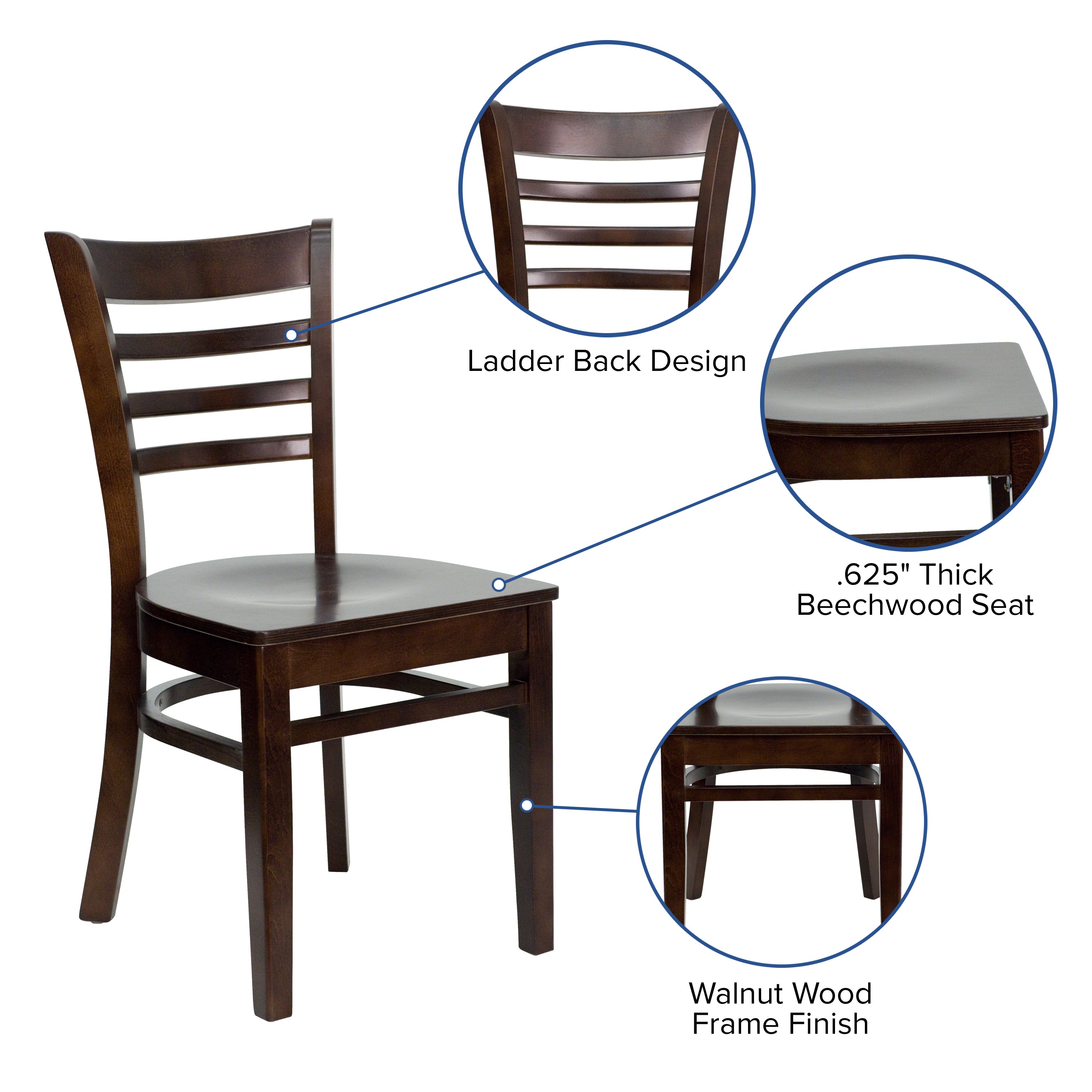HERCULES Series Ladder Back Walnut Wood Restaurant Chair