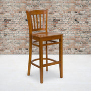 HERCULES Series Vertical Slat Back Cherry Wood Restaurant Barstool