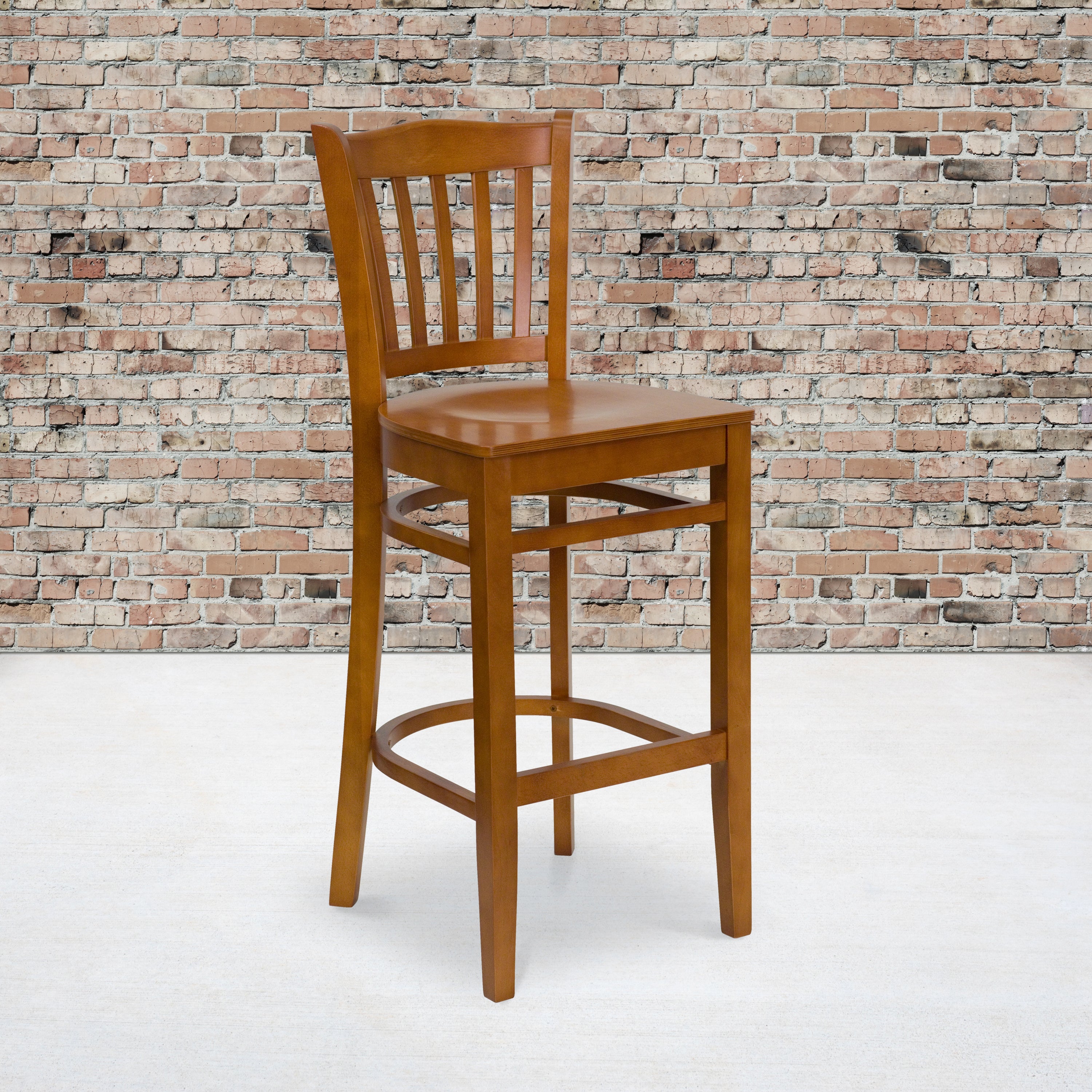 HERCULES Series Vertical Slat Back Cherry Wood Restaurant Barstool