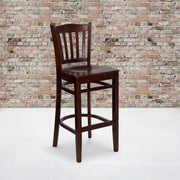 HERCULES Series Vertical Slat Back Mahogany Wood Restaurant Barstool