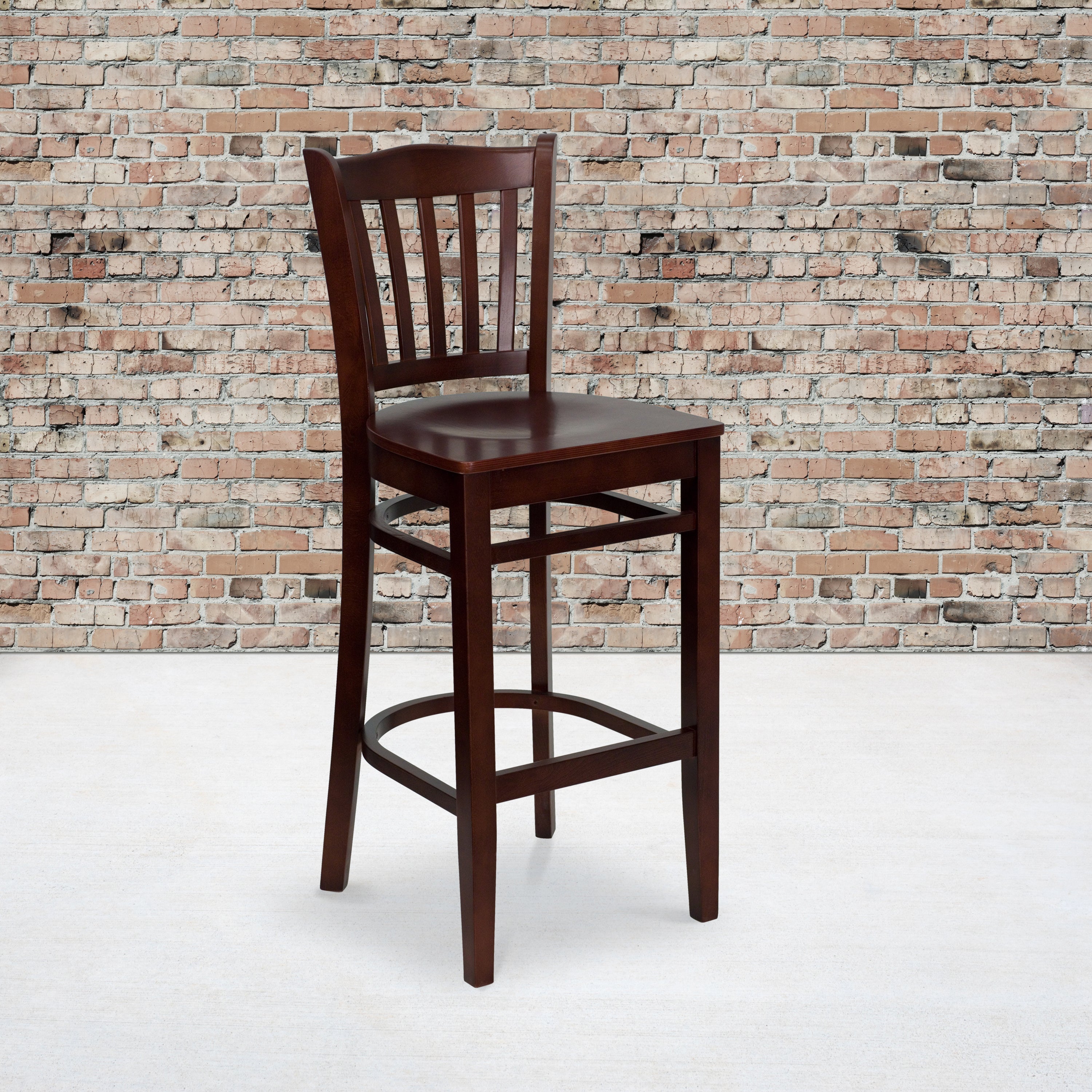 HERCULES Series Vertical Slat Back Mahogany Wood Restaurant Barstool