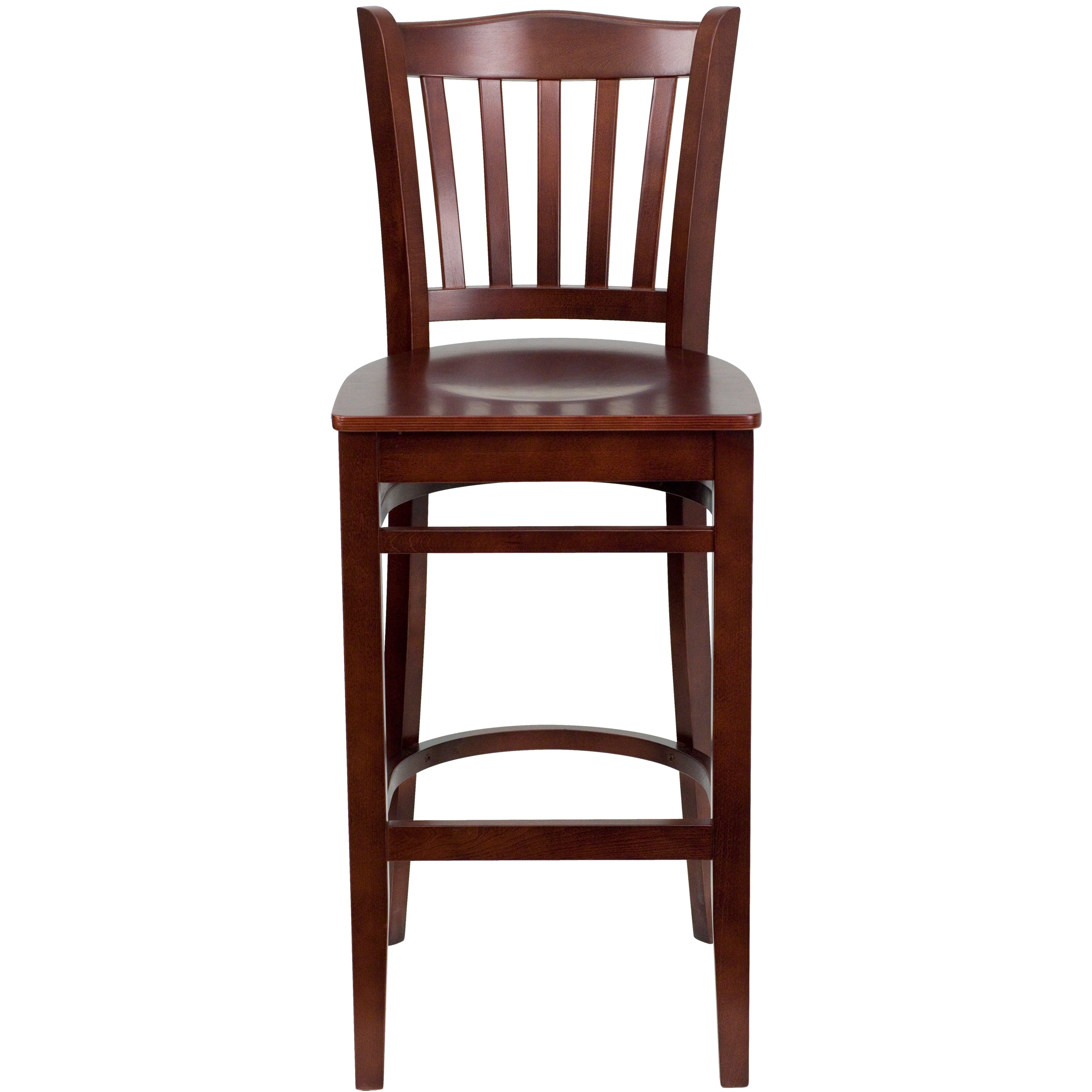 HERCULES Series Vertical Slat Back Mahogany Wood Restaurant Barstool