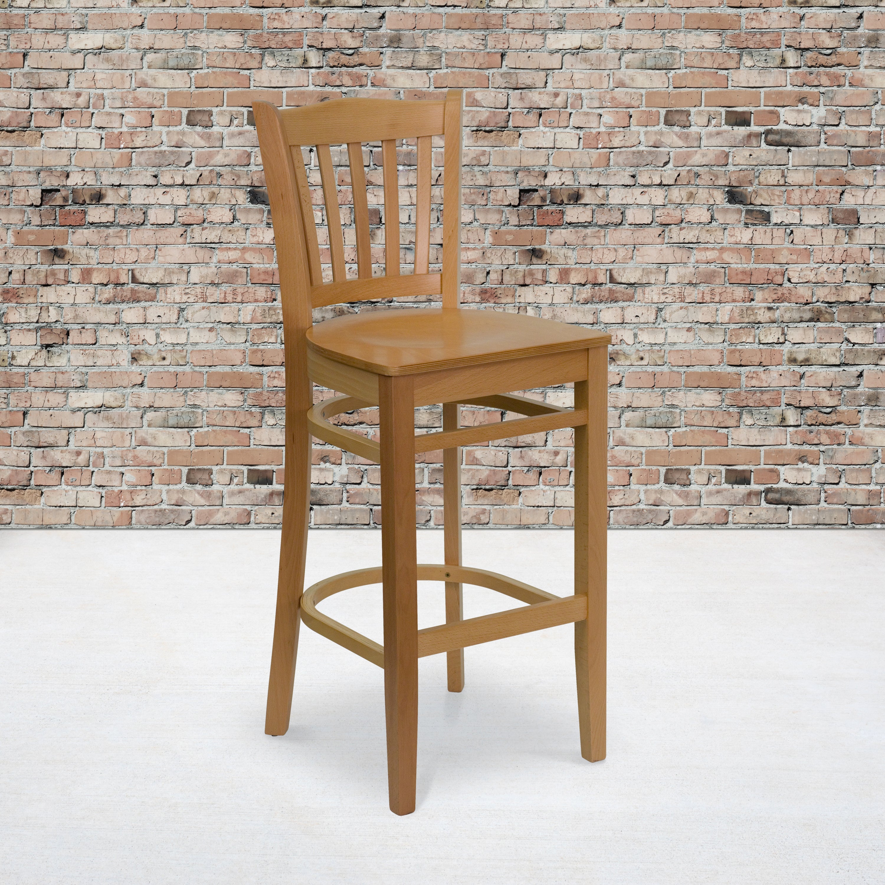 HERCULES Series Vertical Slat Back Natural Wood Restaurant Barstool