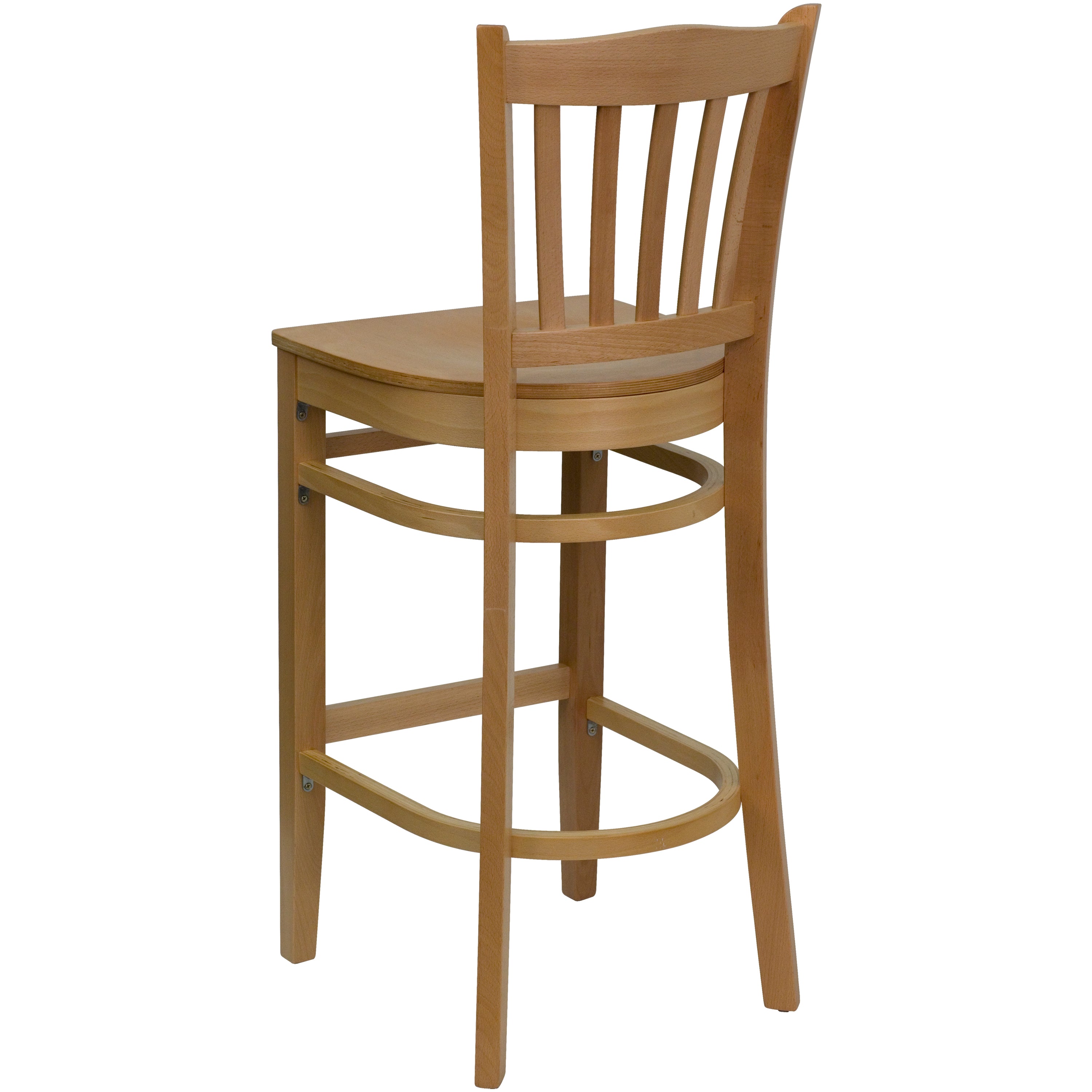 HERCULES Series Vertical Slat Back Natural Wood Restaurant Barstool