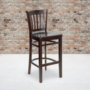 HERCULES Series Vertical Slat Back Walnut Wood Restaurant Barstool