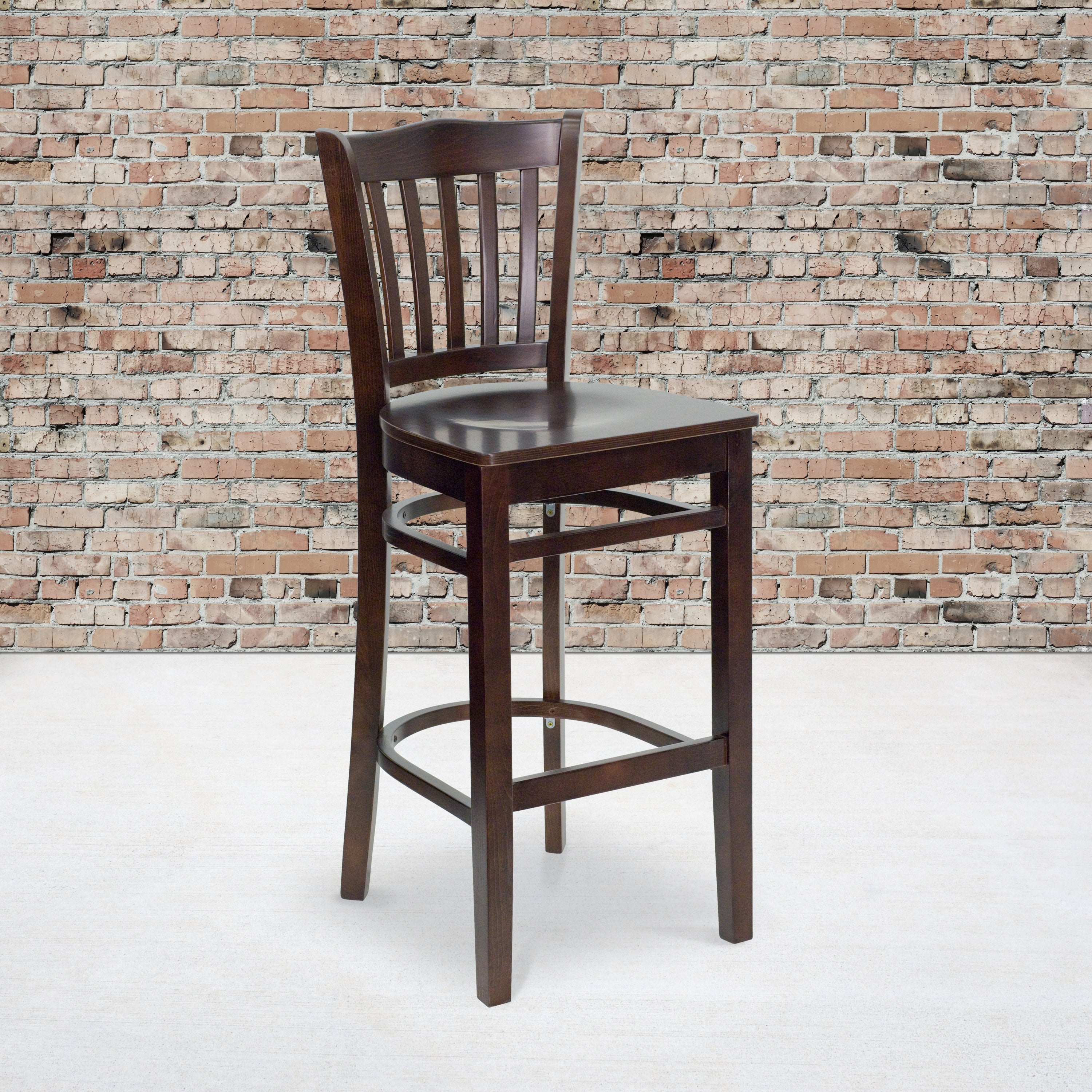 HERCULES Series Vertical Slat Back Walnut Wood Restaurant Barstool