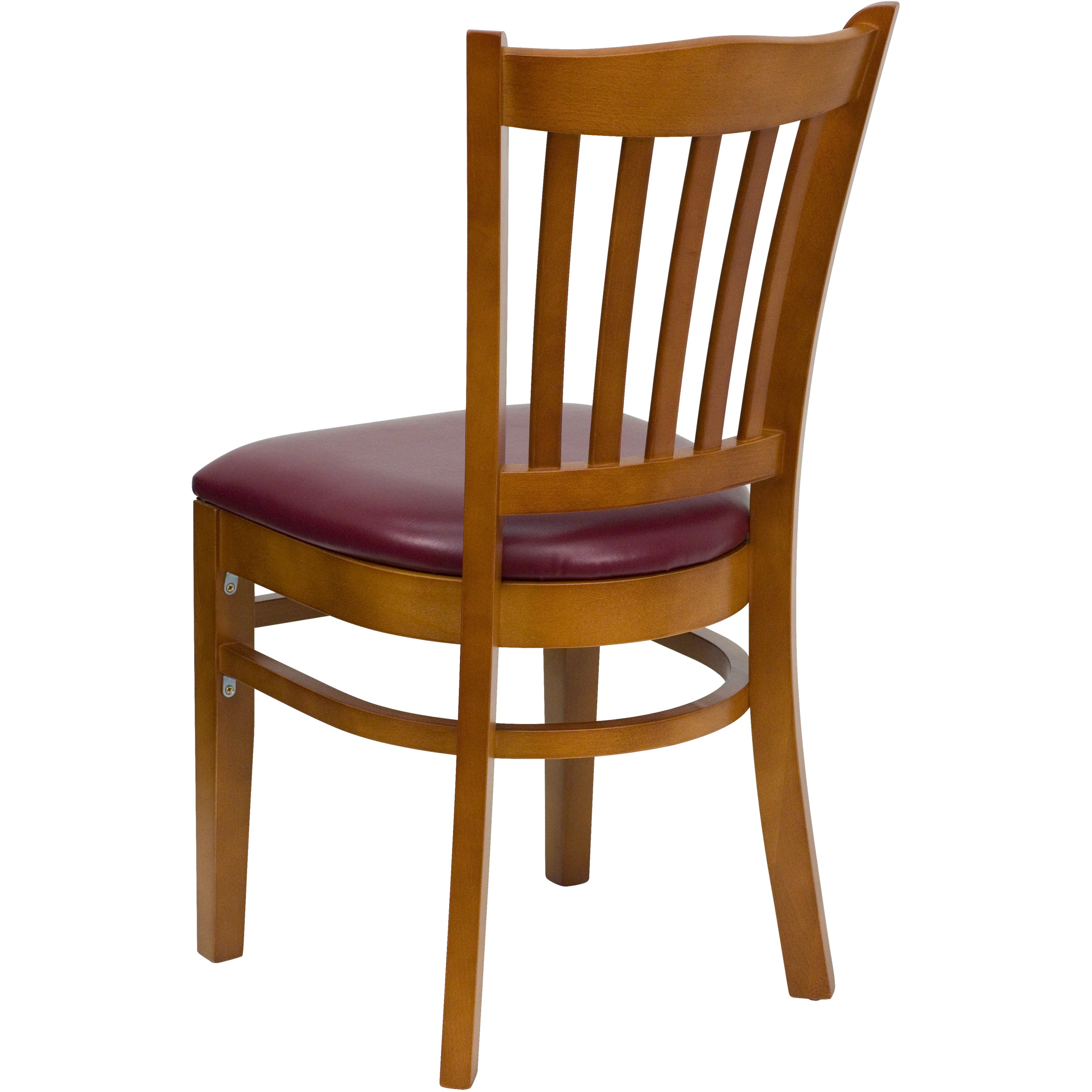 HERCULES Series Vertical Slat Back Cherry Wood Restaurant Chair - Burgundy Vinyl Seat