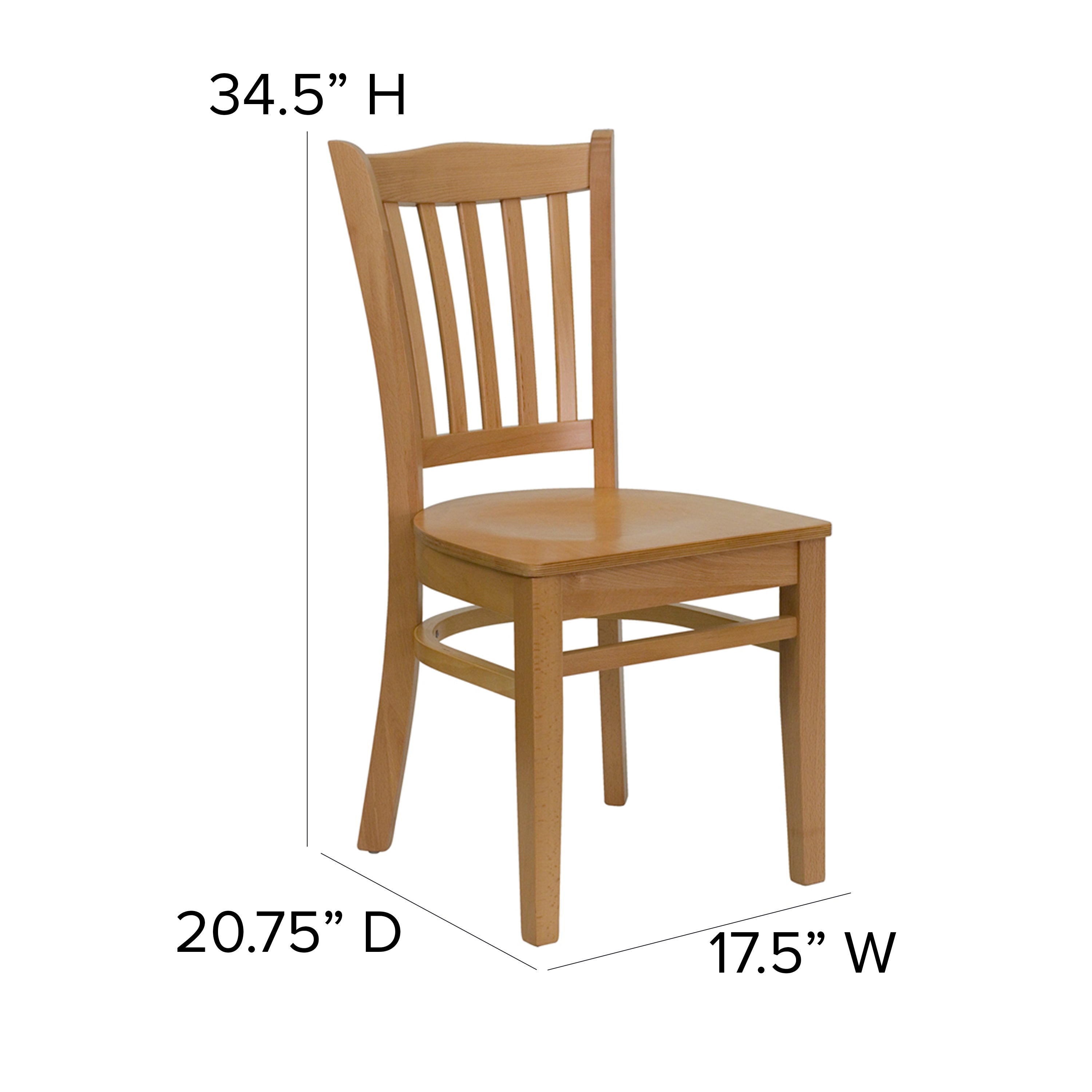 HERCULES Series Vertical Slat Back Natural Wood Restaurant Chair