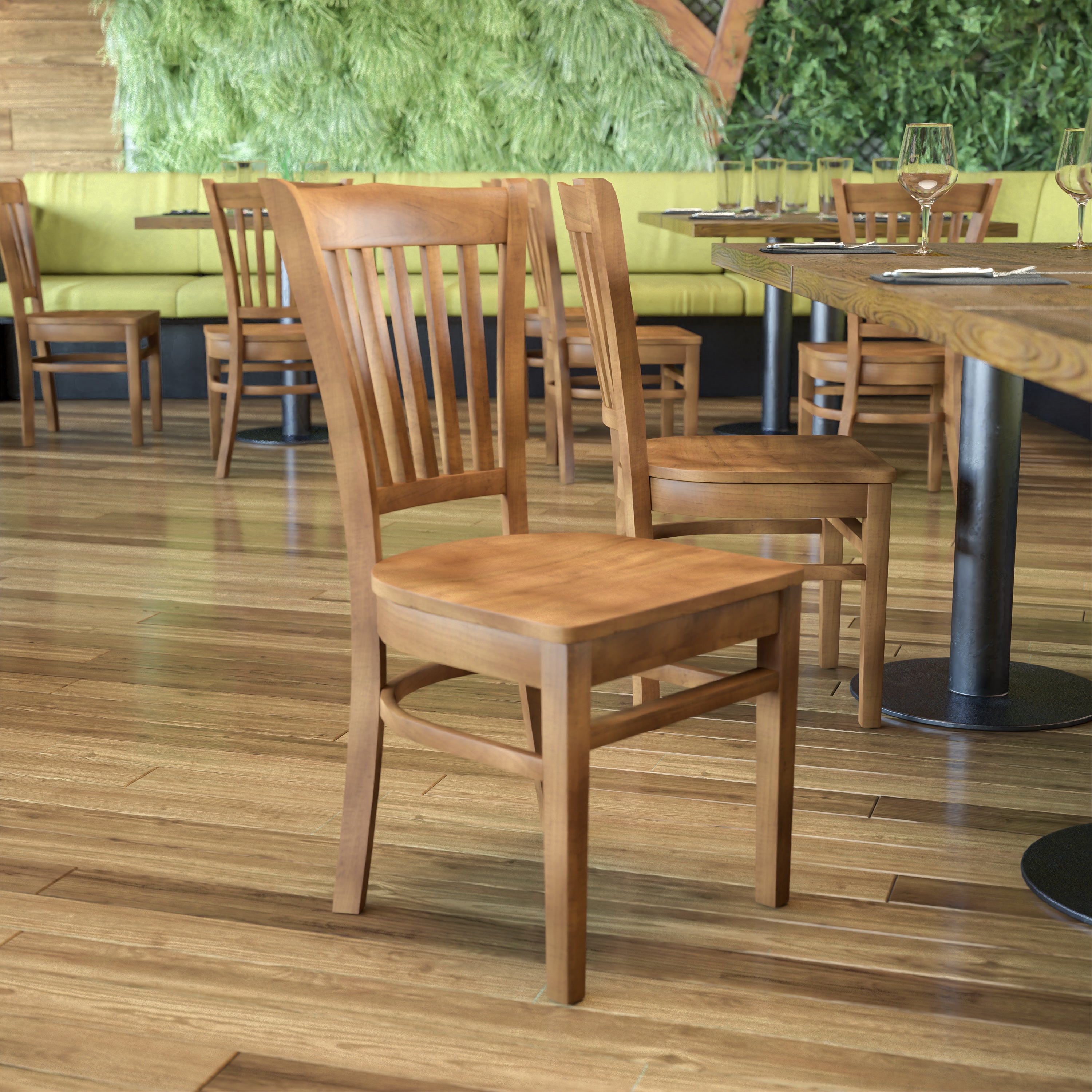HERCULES Series Vertical Slat Back Natural Wood Restaurant Chair