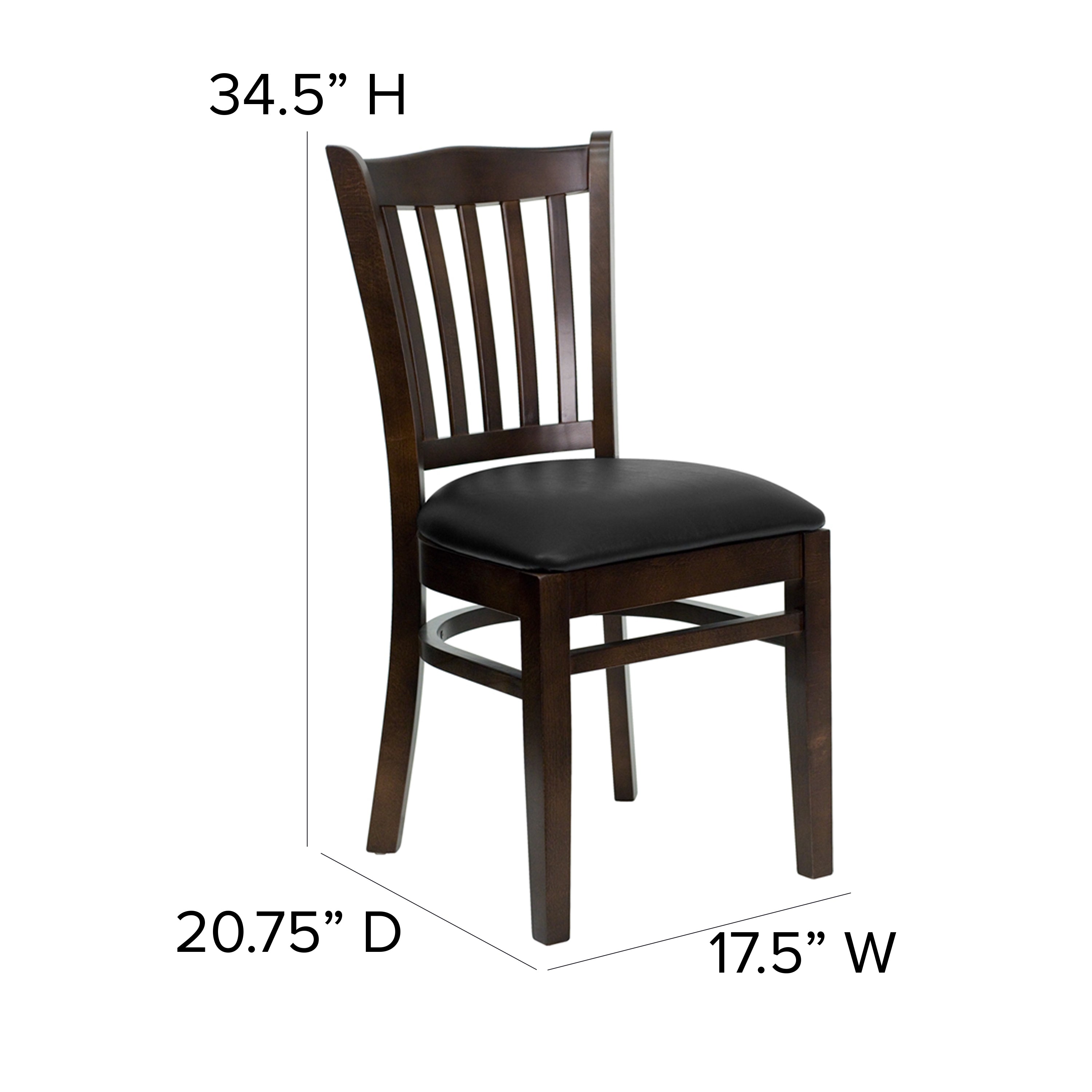 HERCULES Series Vertical Slat Back Walnut Wood Restaurant Chair - Black Vinyl Seat