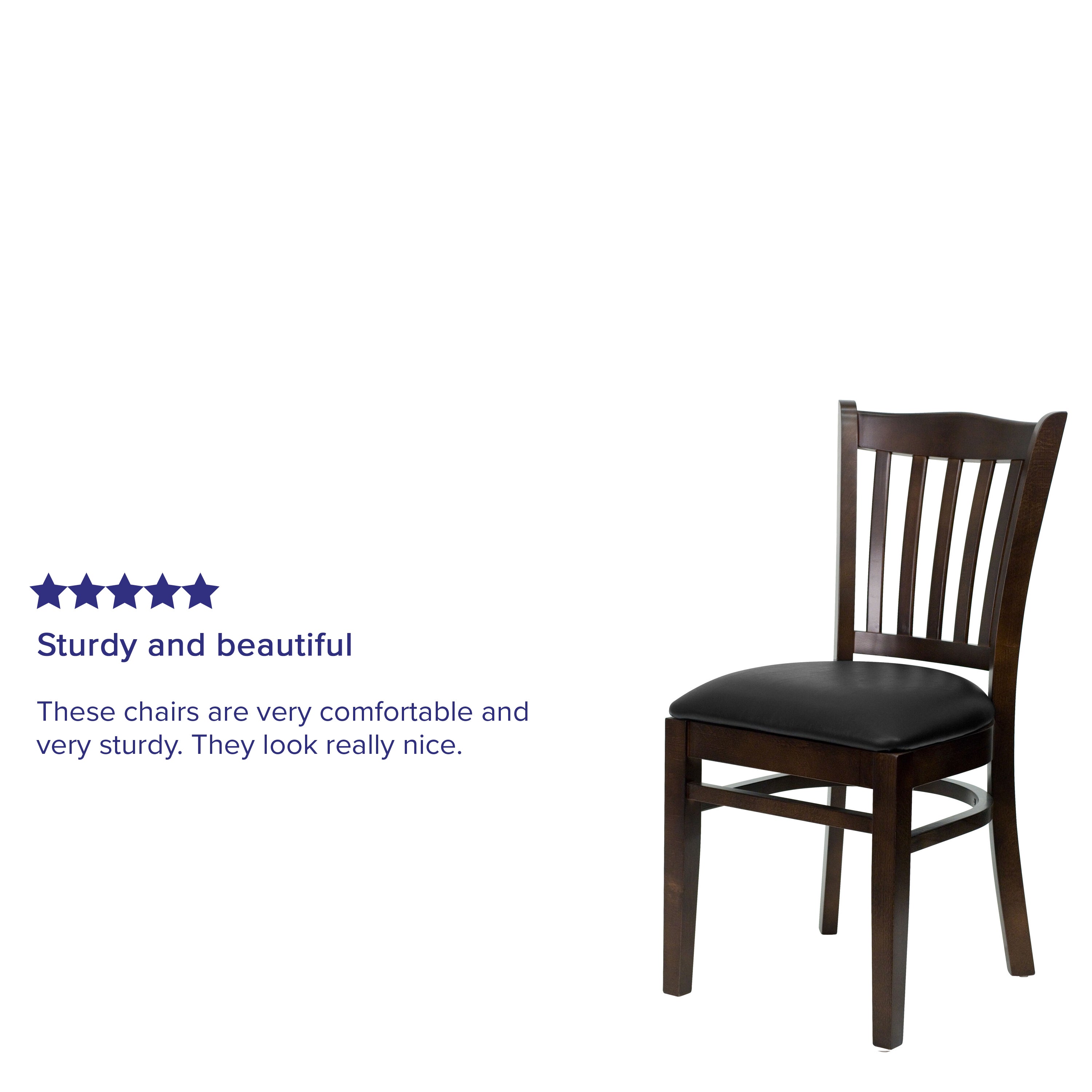 HERCULES Series Vertical Slat Back Walnut Wood Restaurant Chair - Black Vinyl Seat