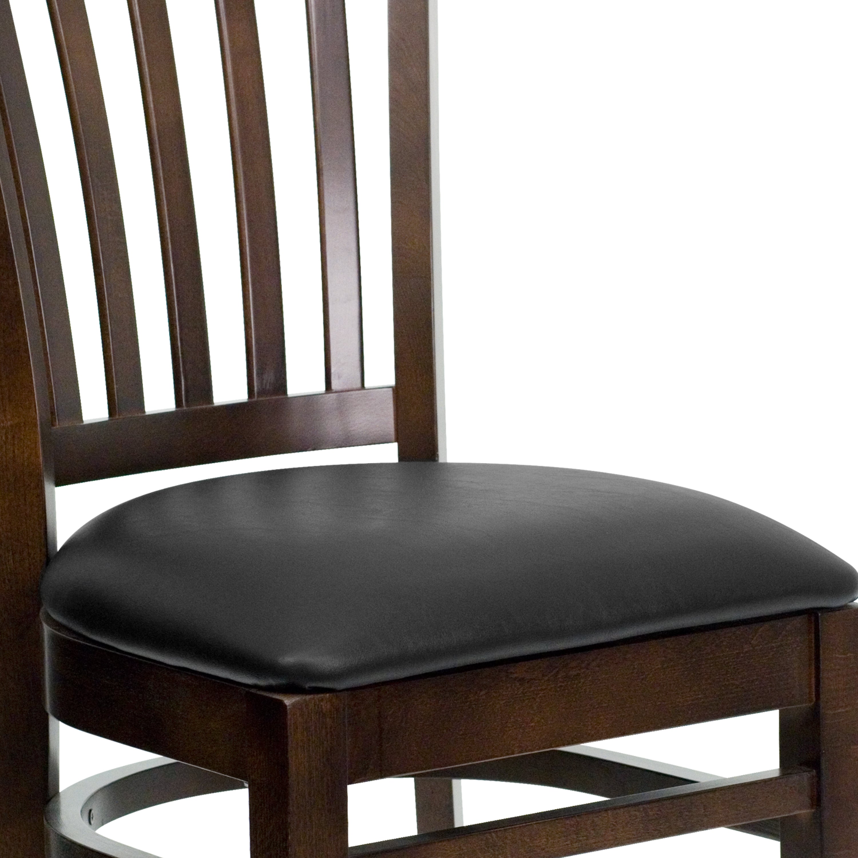 HERCULES Series Vertical Slat Back Walnut Wood Restaurant Chair - Black Vinyl Seat