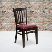 HERCULES Series Vertical Slat Back Walnut Wood Restaurant Chair - Burgundy Vinyl Seat