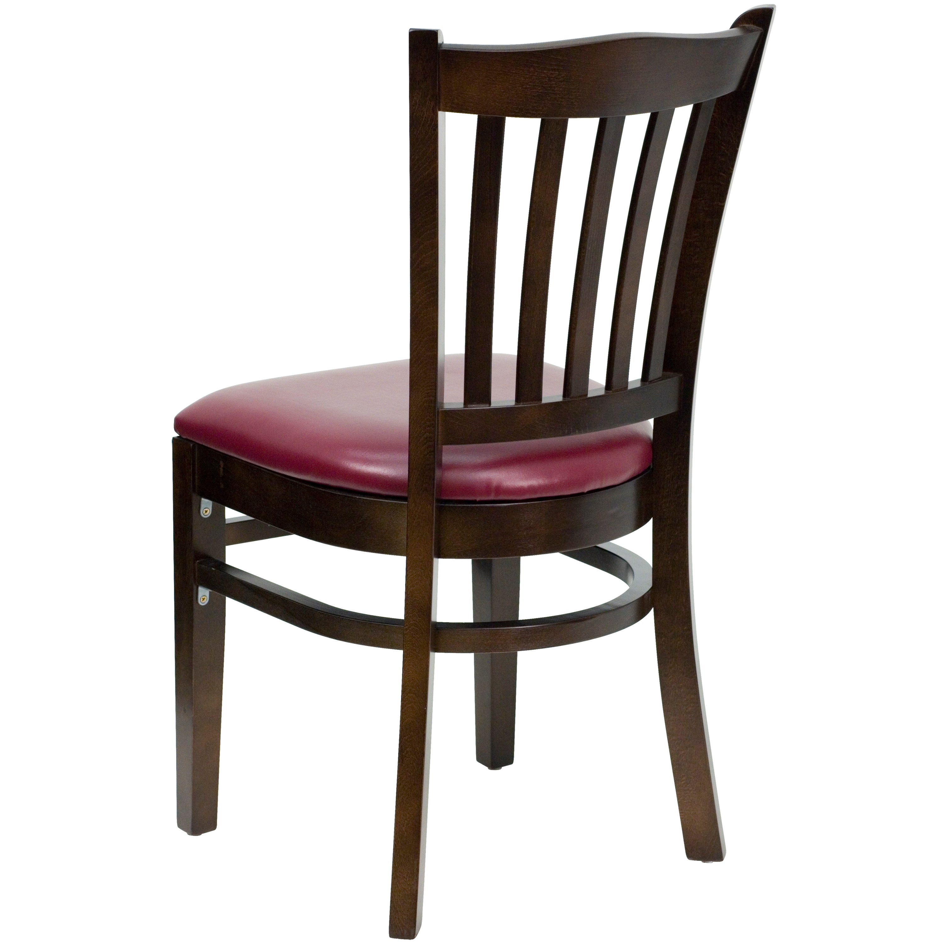 HERCULES Series Vertical Slat Back Walnut Wood Restaurant Chair - Burgundy Vinyl Seat