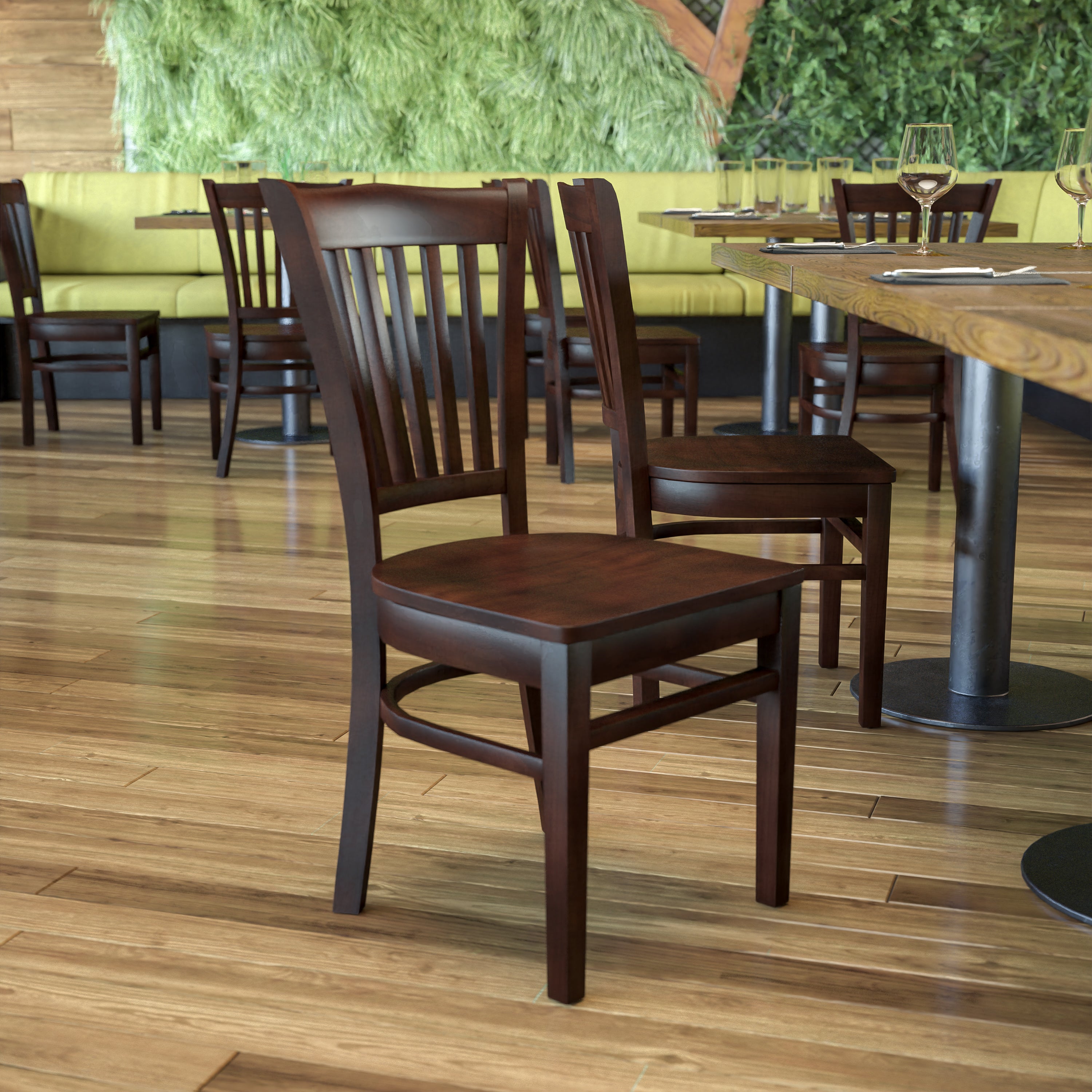 HERCULES Series Vertical Slat Back Walnut Wood Restaurant Chair