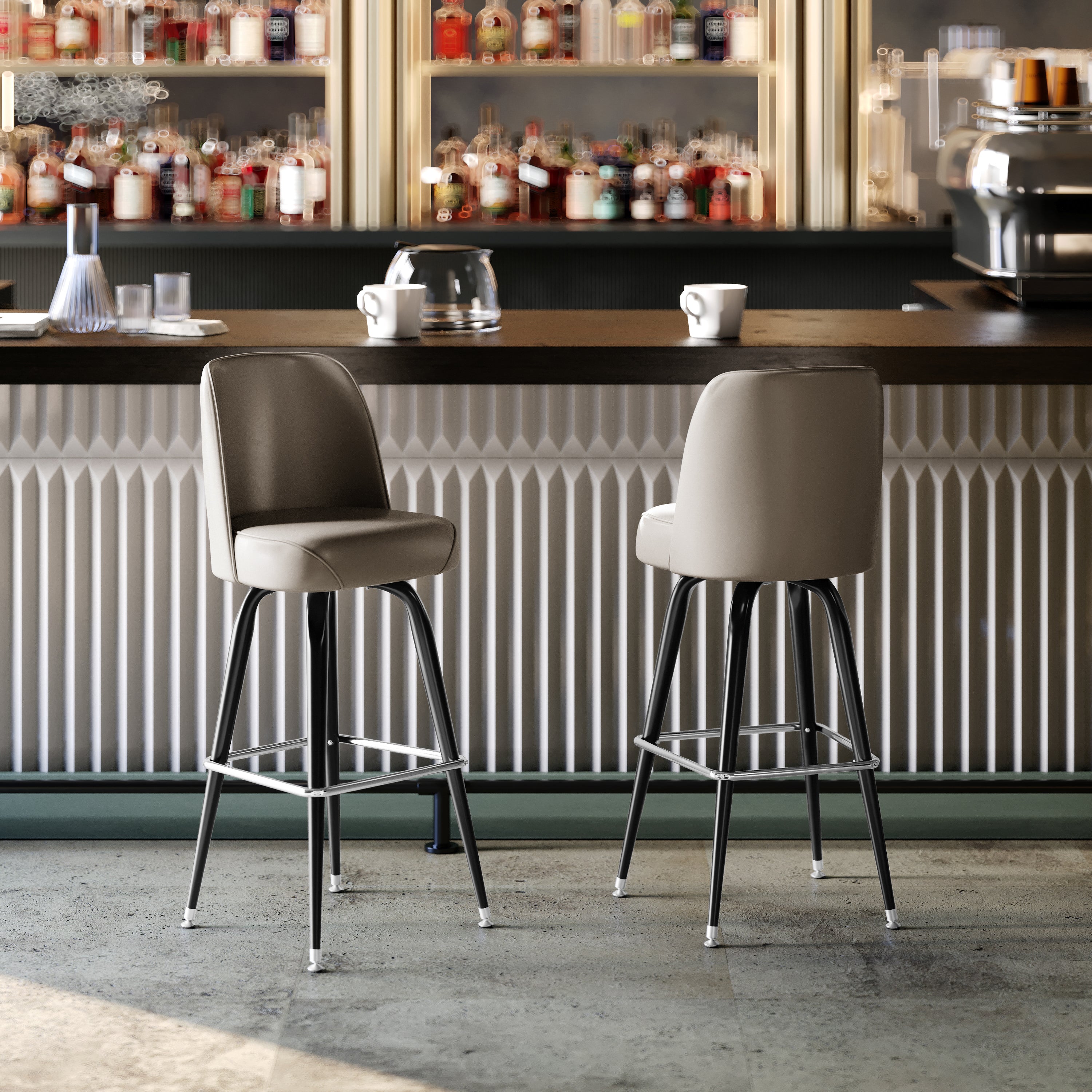 James Commercial Grade Metal Barstool with Beige Swivel Bucket Seat