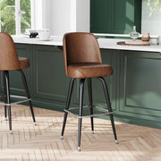 James Commercial Grade Metal Barstool with Weathered Brown Swivel Bucket Seat