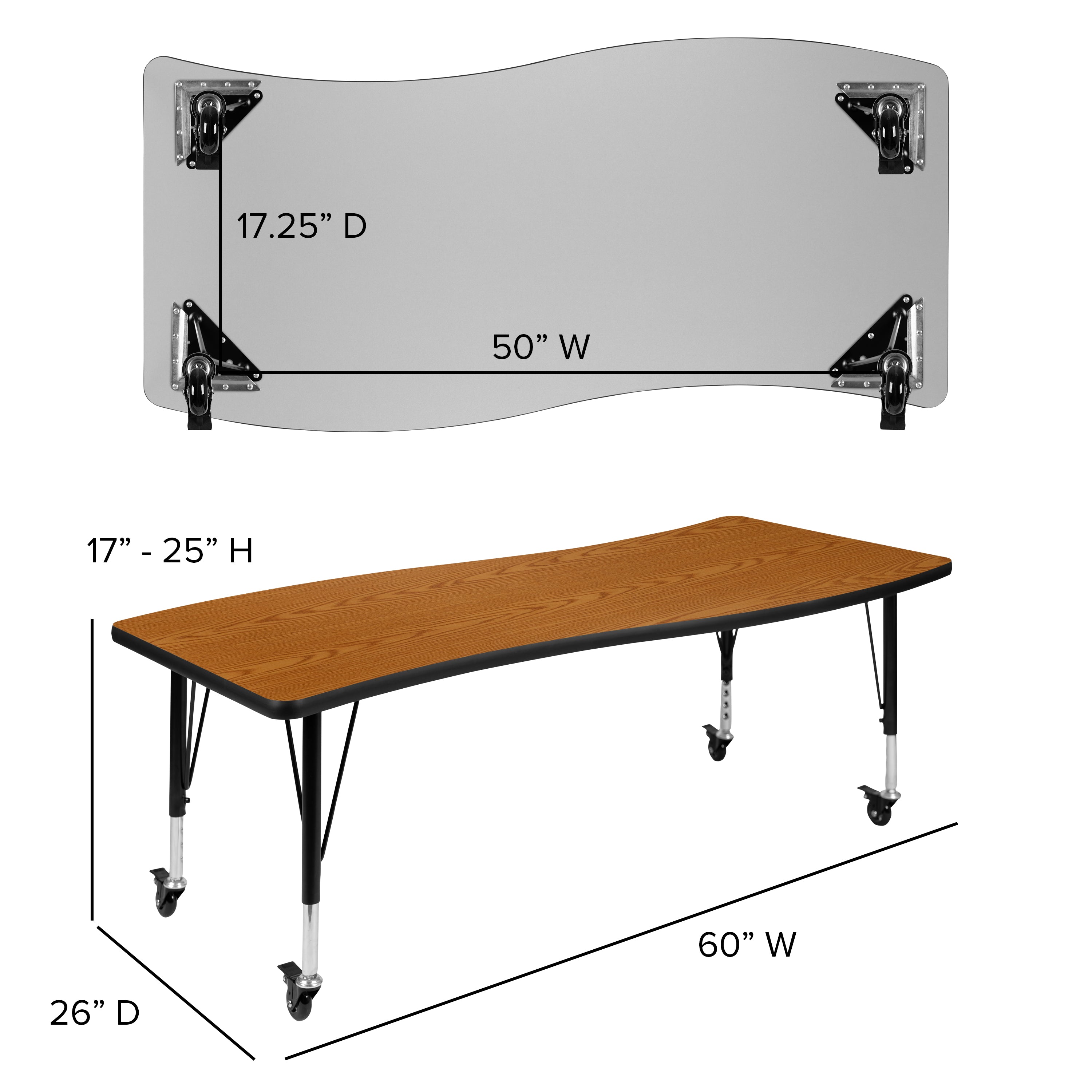 Emmy Mobile 86" Oval Wave Flexible Laminate Activity Table Set with 12" Student Stack Chairs, Oak/Black