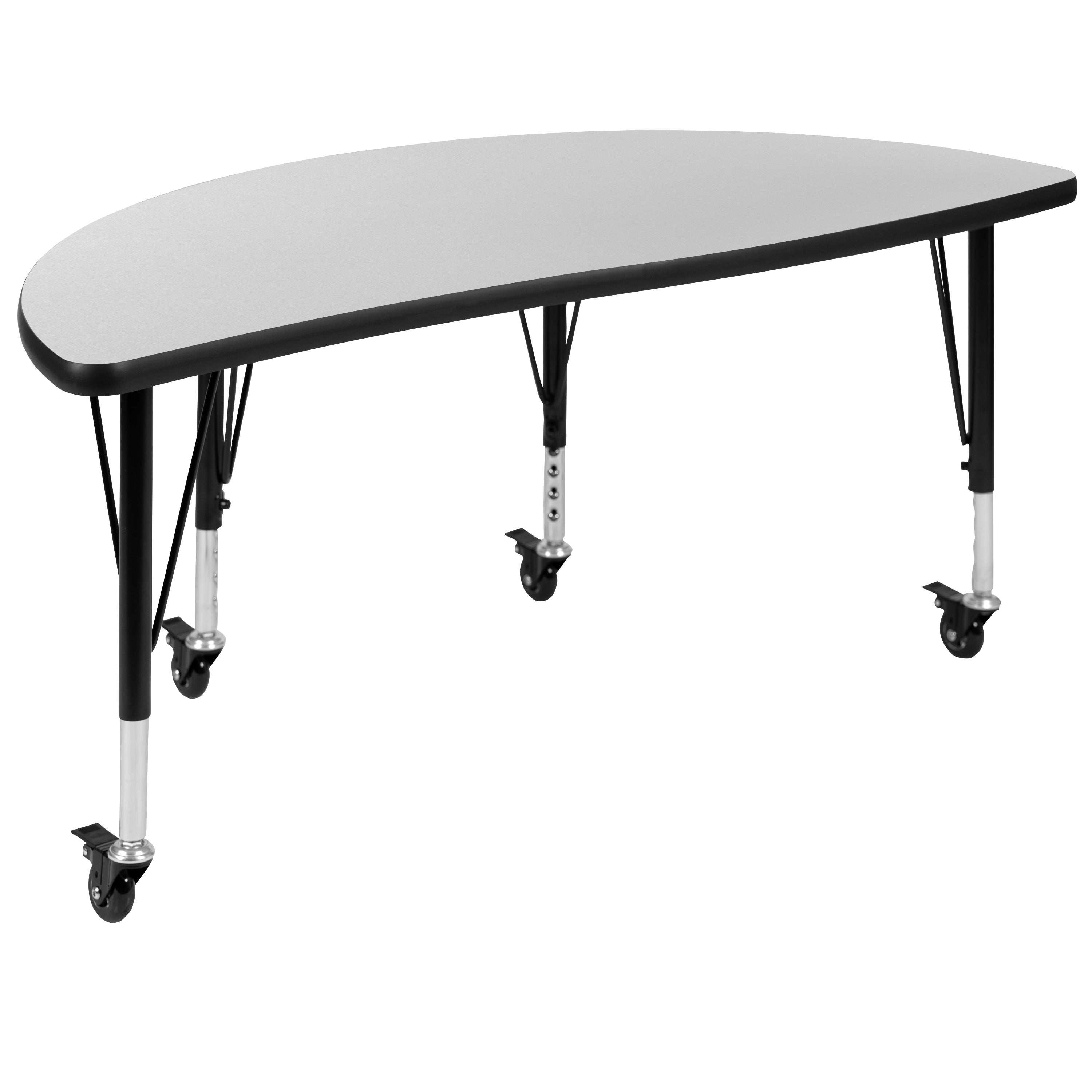 Emmy Mobile 47.5" Circle Wave Flexible Laminate Activity Table Set with 12" Student Stack Chairs, Grey/Black