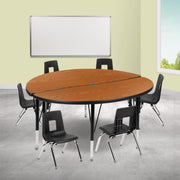 Emmy 47.5" Circle Wave Flexible Laminate Activity Table Set with 12" Student Stack Chairs, Oak/Black