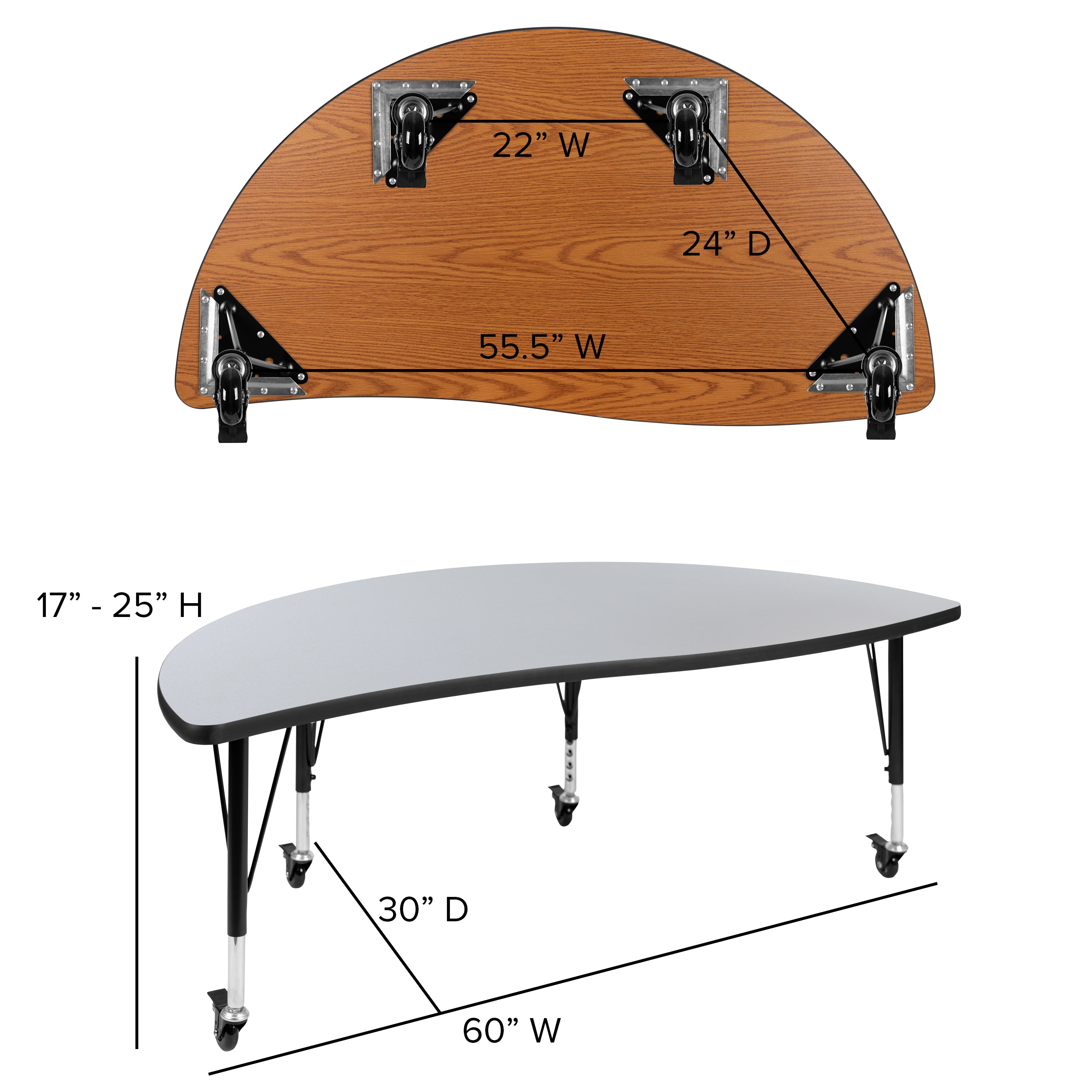 Emmy Mobile 60" Circle Wave Flexible Laminate Activity Table Set with 12" Student Stack Chairs, Grey/Black