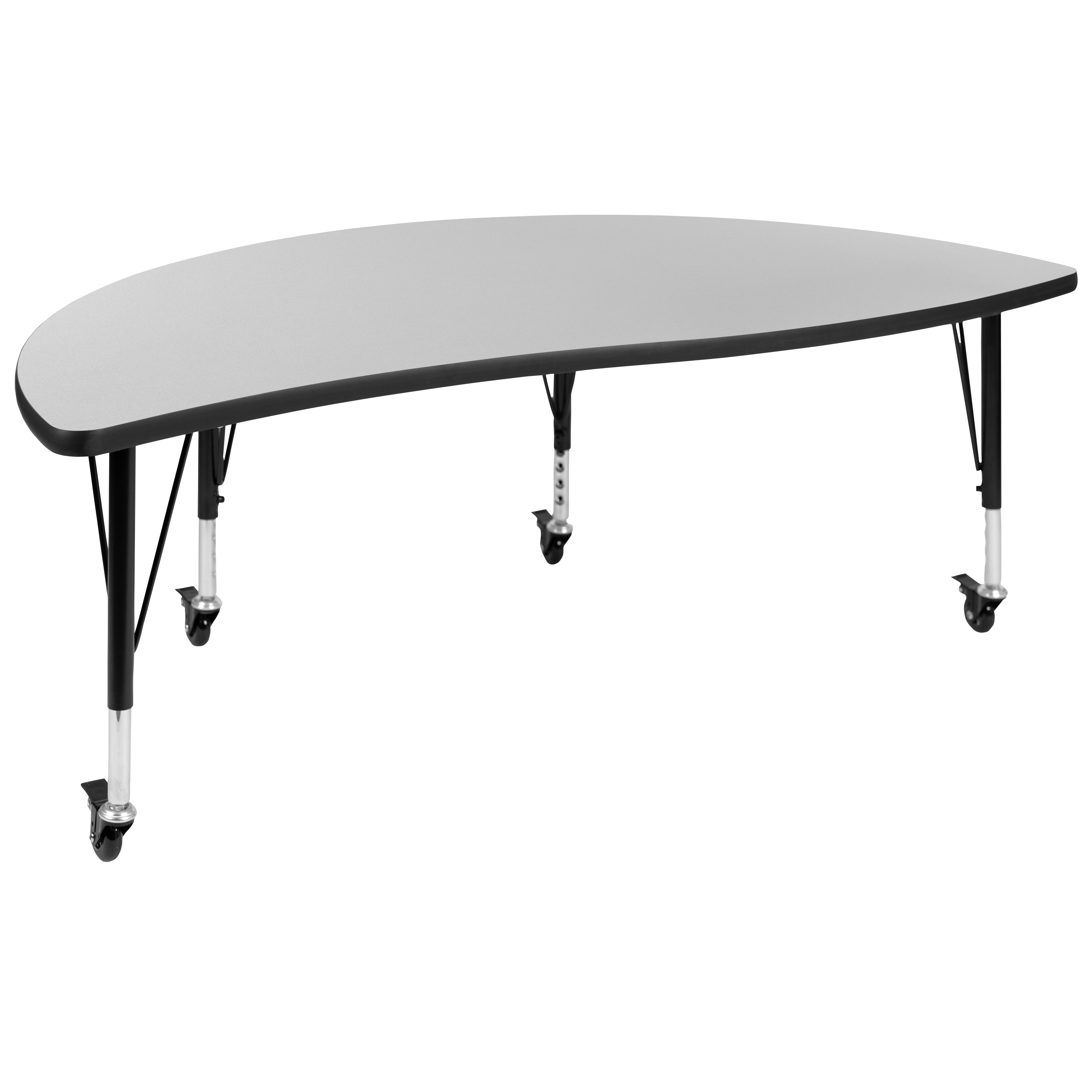 Emmy Mobile 60" Circle Wave Flexible Laminate Activity Table Set with 12" Student Stack Chairs, Grey/Black