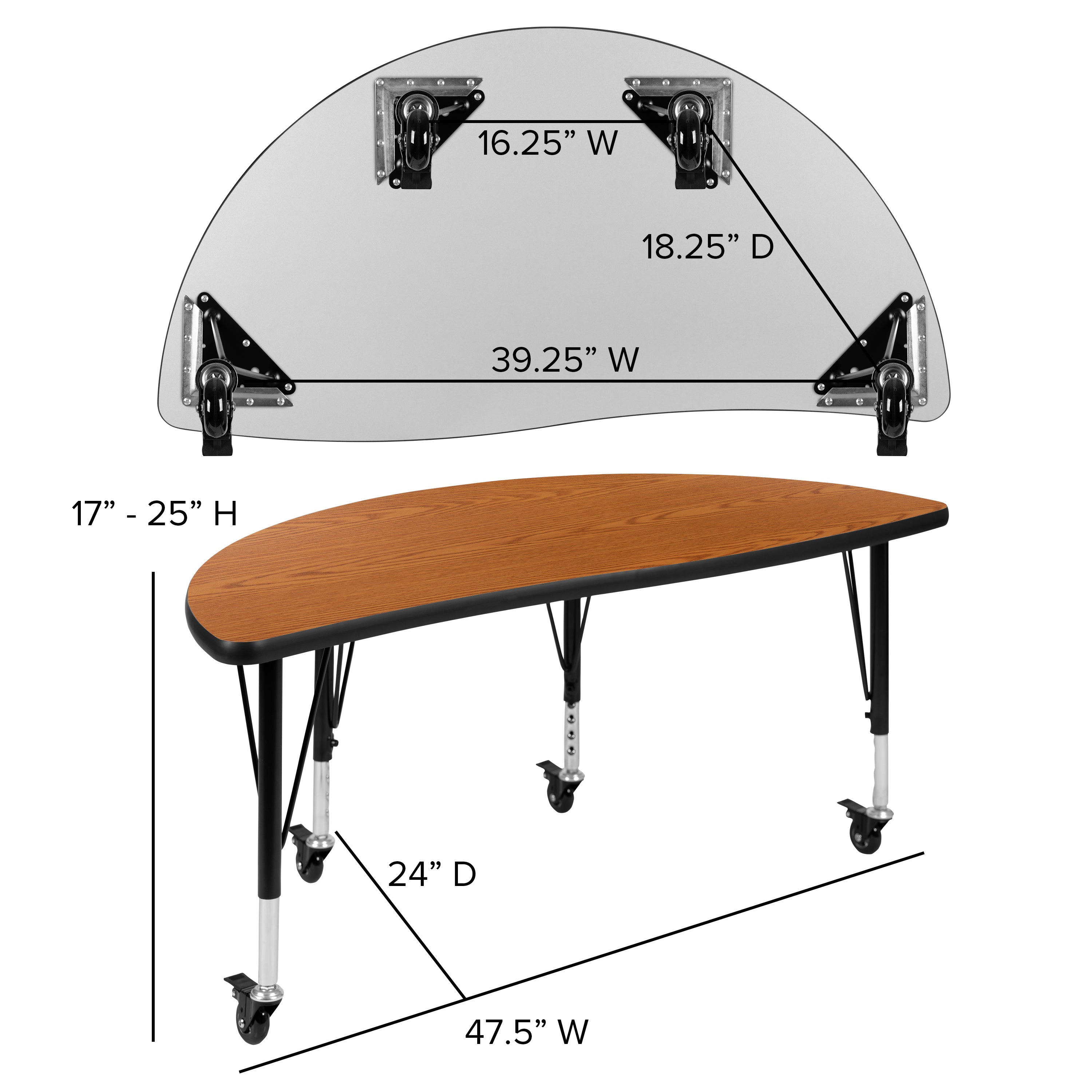 Emmy Mobile 76" Oval Wave Flexible Laminate Activity Table Set with 14" Student Stack Chairs, Oak/Black
