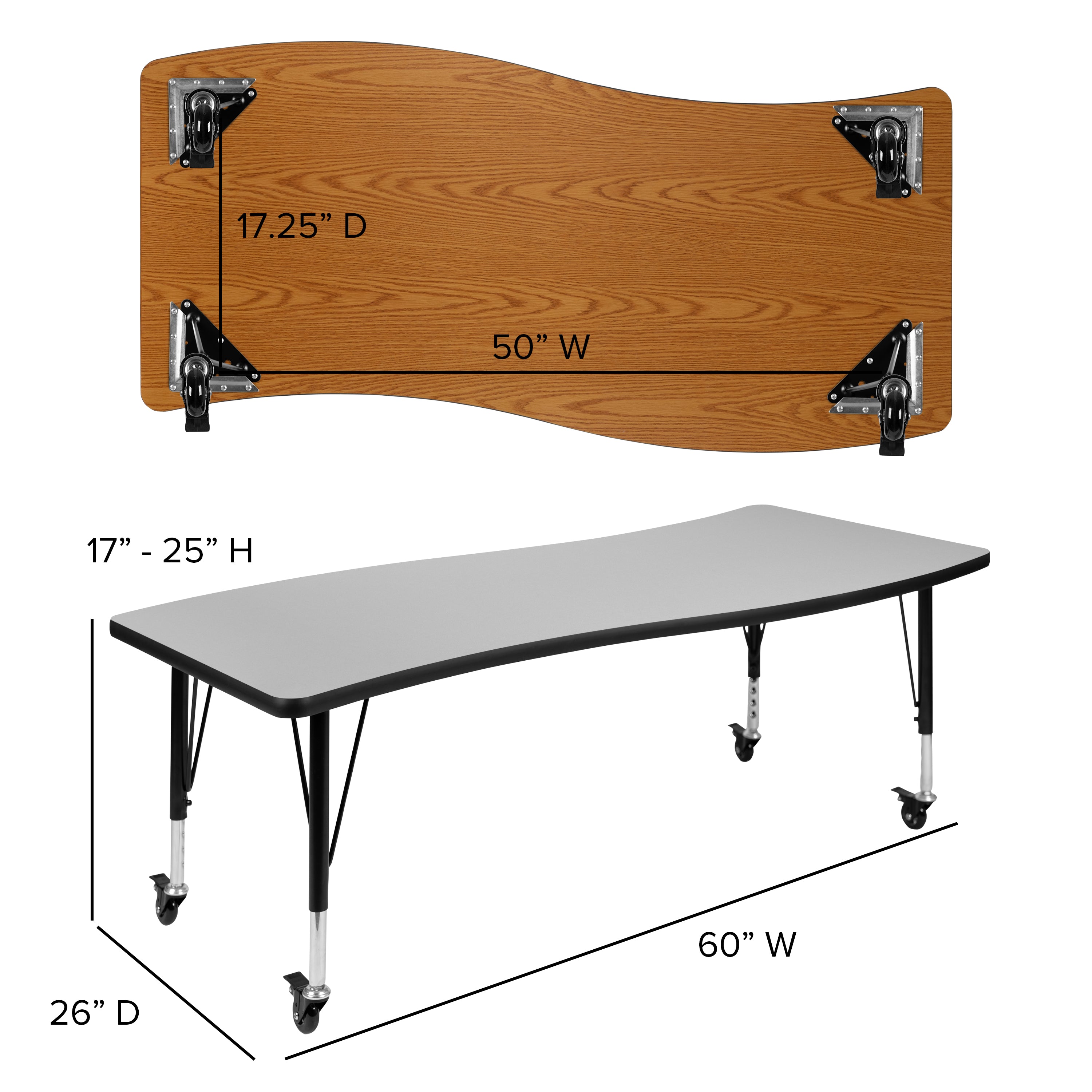 Emmy Mobile 86" Oval Wave Flexible Laminate Activity Table Set with 14" Student Stack Chairs, Grey/Black