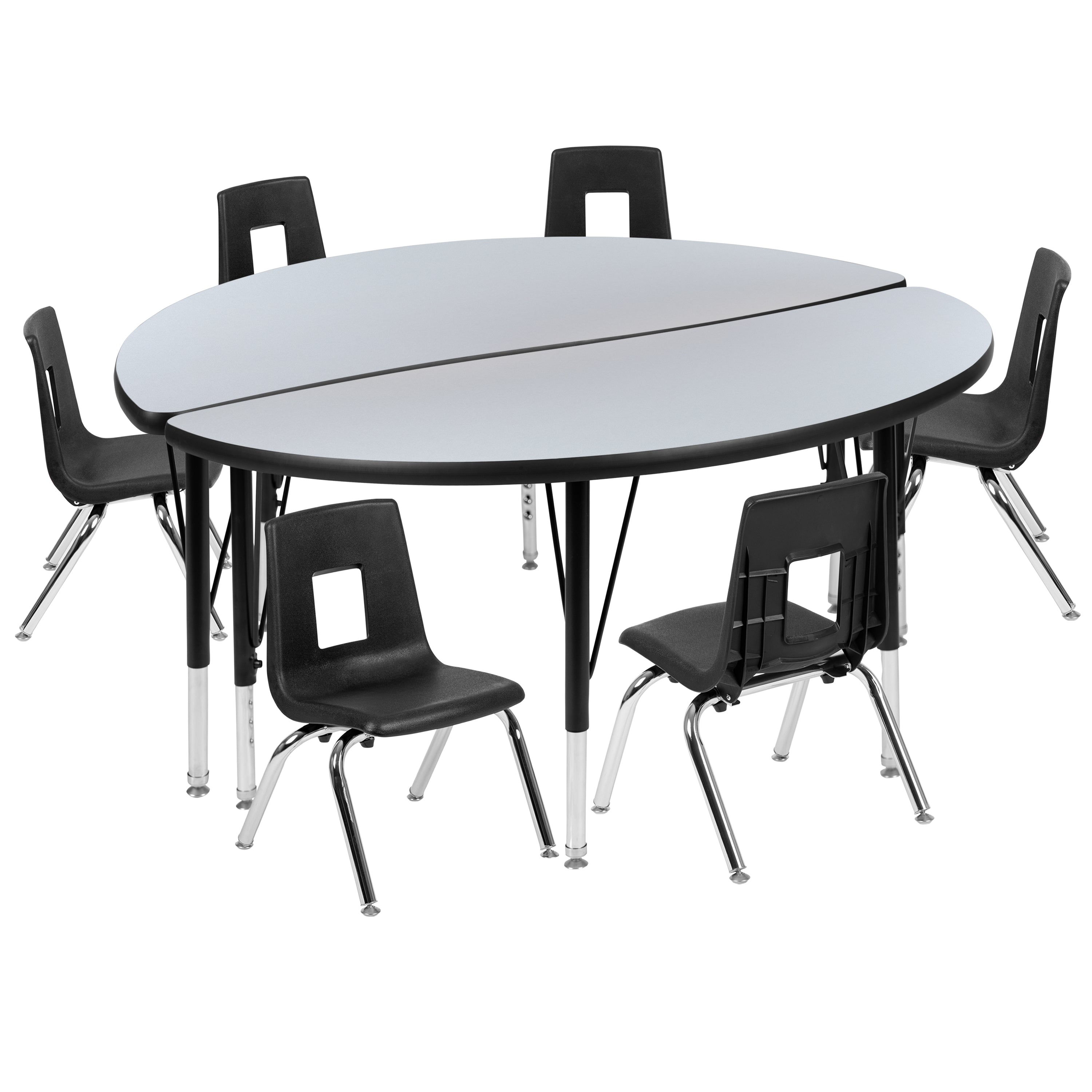 Emmy 47.5" Circle Wave Flexible Laminate Activity Table Set with 14" Student Stack Chairs, Grey/Black