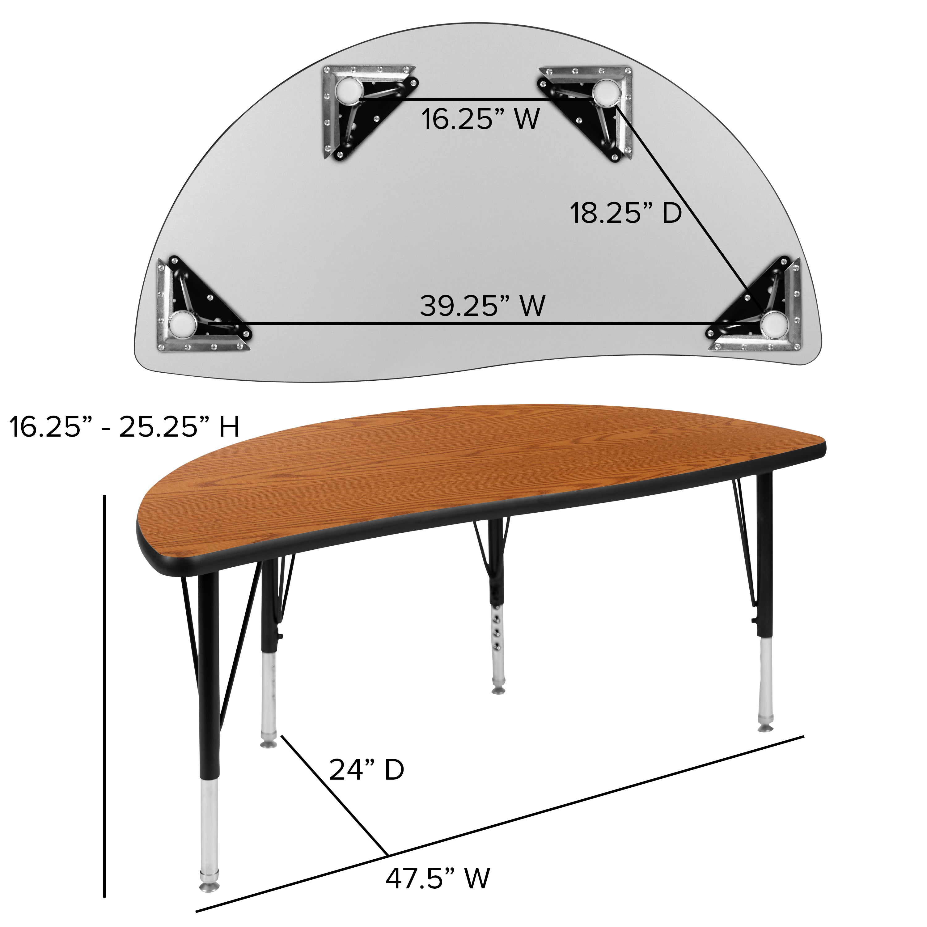 Emmy 47.5" Circle Wave Flexible Laminate Activity Table Set with 14" Student Stack Chairs, Oak/Black
