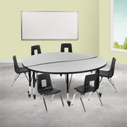 Emmy Mobile 60" Circle Wave Flexible Laminate Activity Table Set with 14" Student Stack Chairs, Grey/Black
