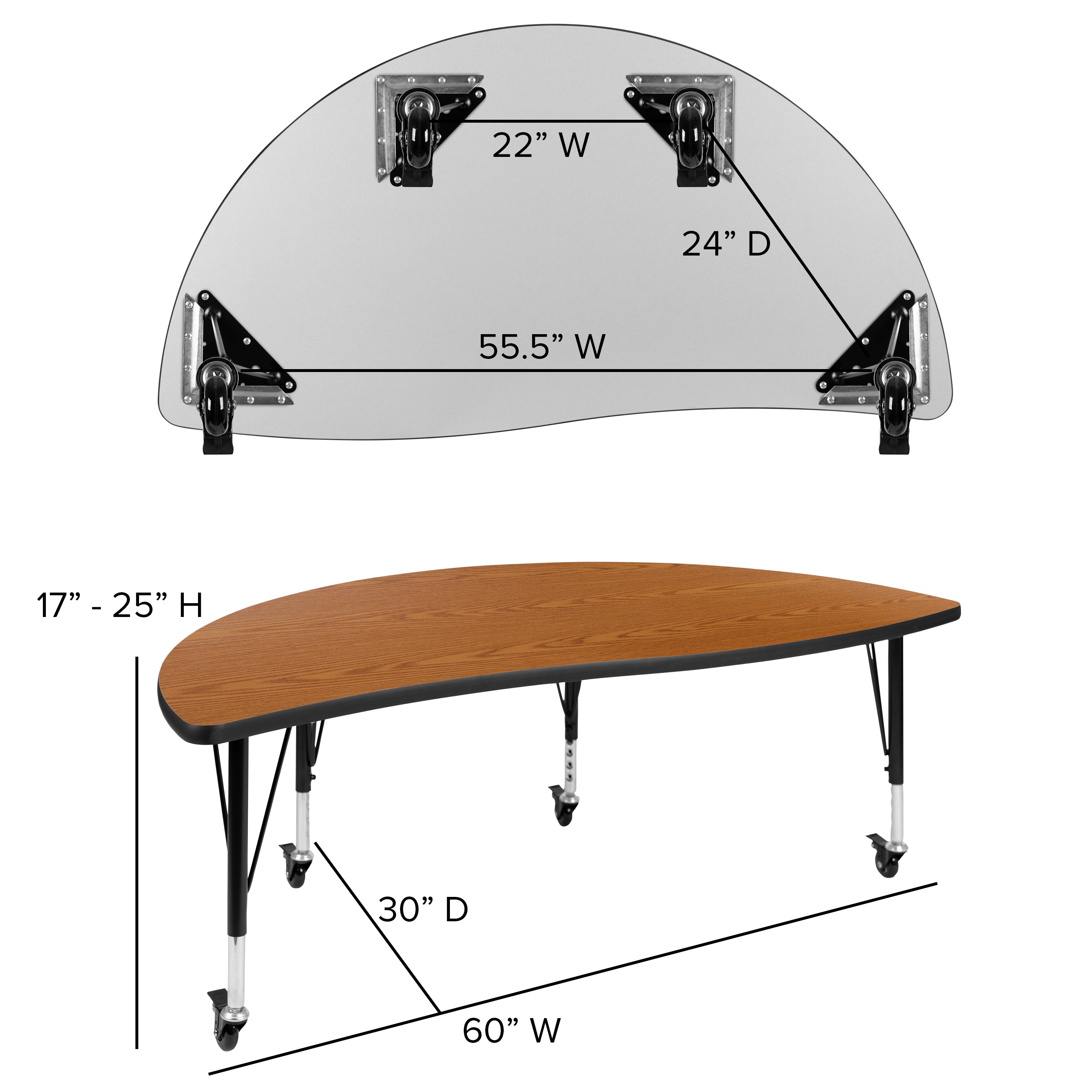 Emmy Mobile 60" Circle Wave Flexible Laminate Activity Table Set with 14" Student Stack Chairs, Oak/Black