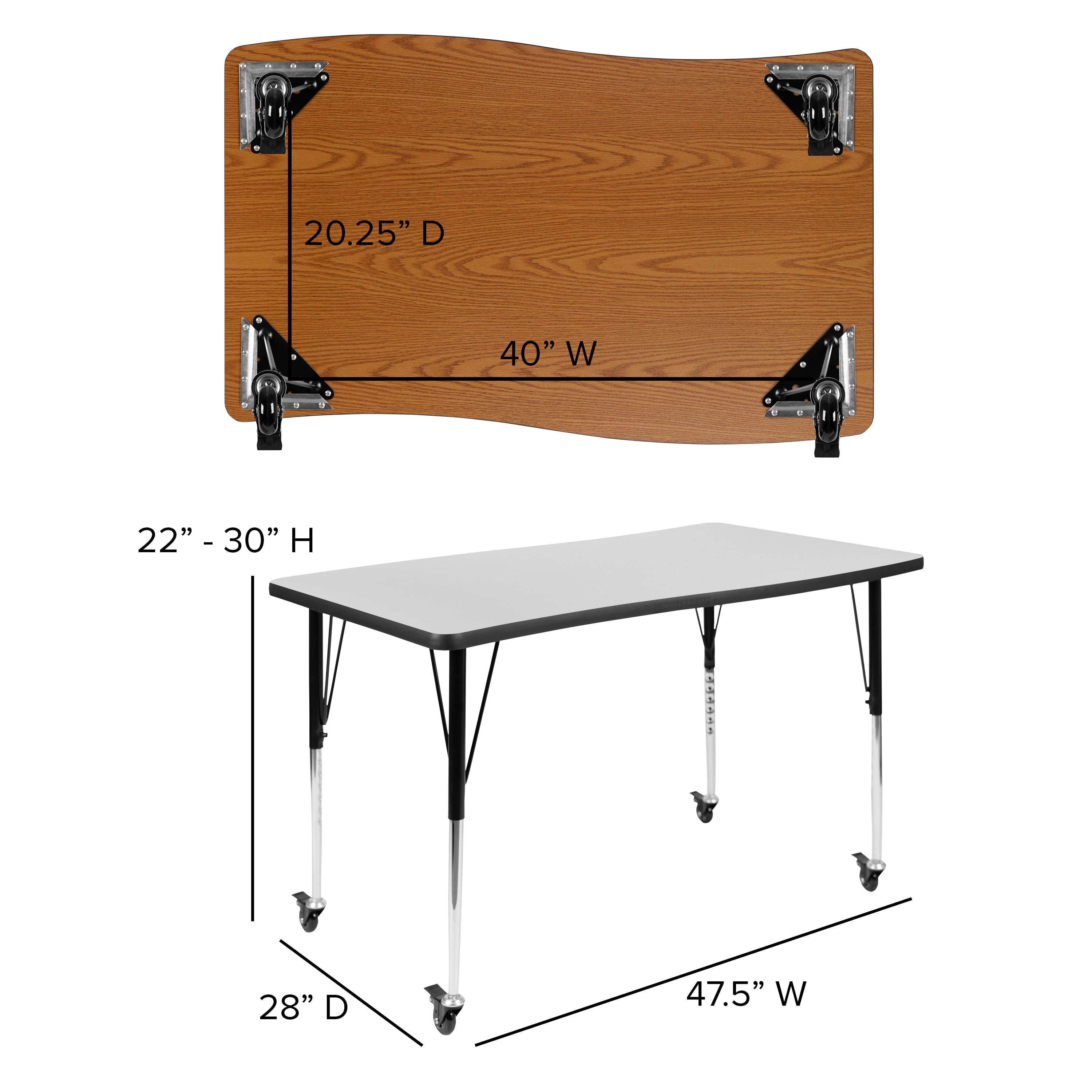 Emmy Mobile 76" Oval Wave Flexible Laminate Activity Table Set with 16" Student Stack Chairs, Grey/Black