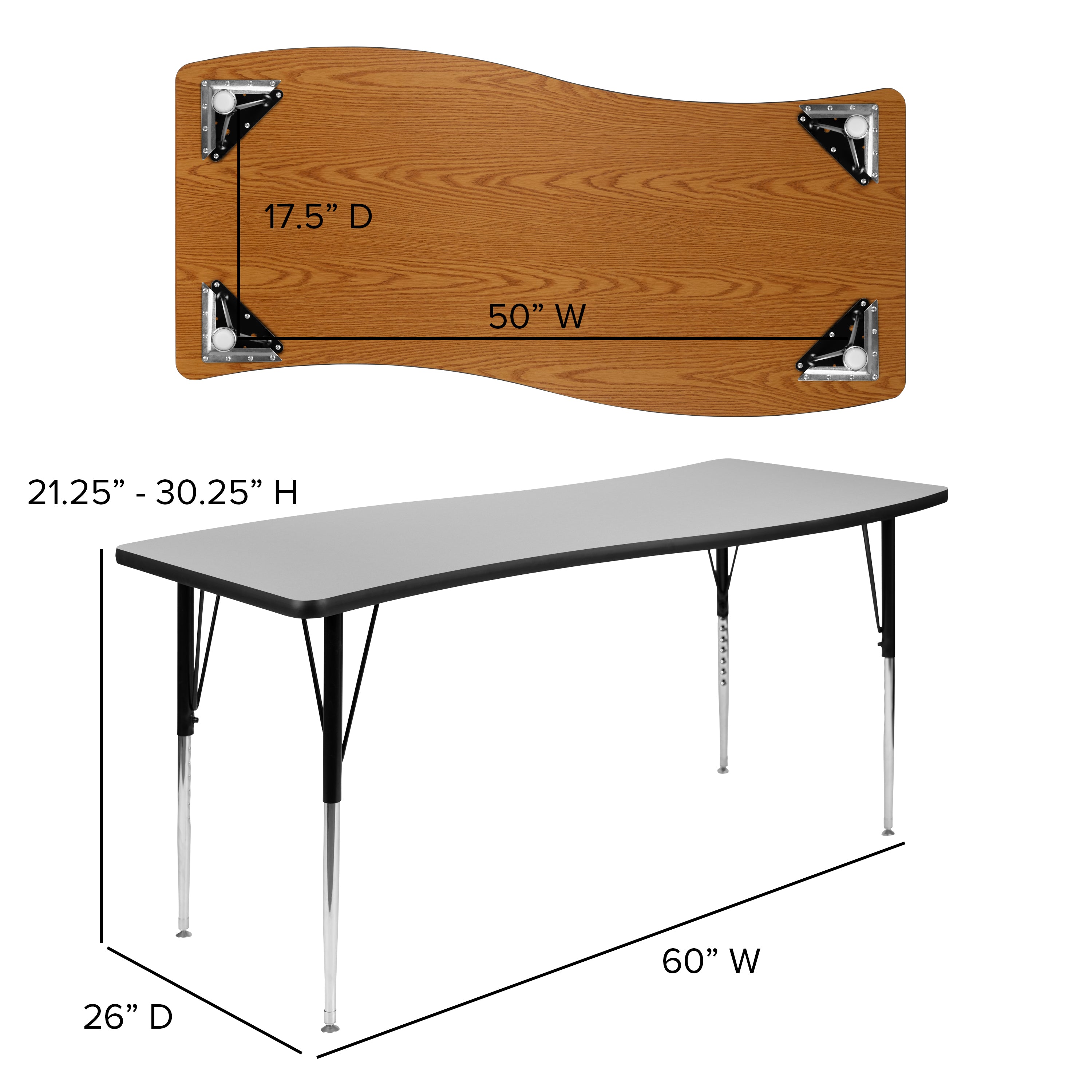 Emmy 86" Oval Wave Flexible Laminate Activity Table Set with 16" Student Stack Chairs, Grey/Black