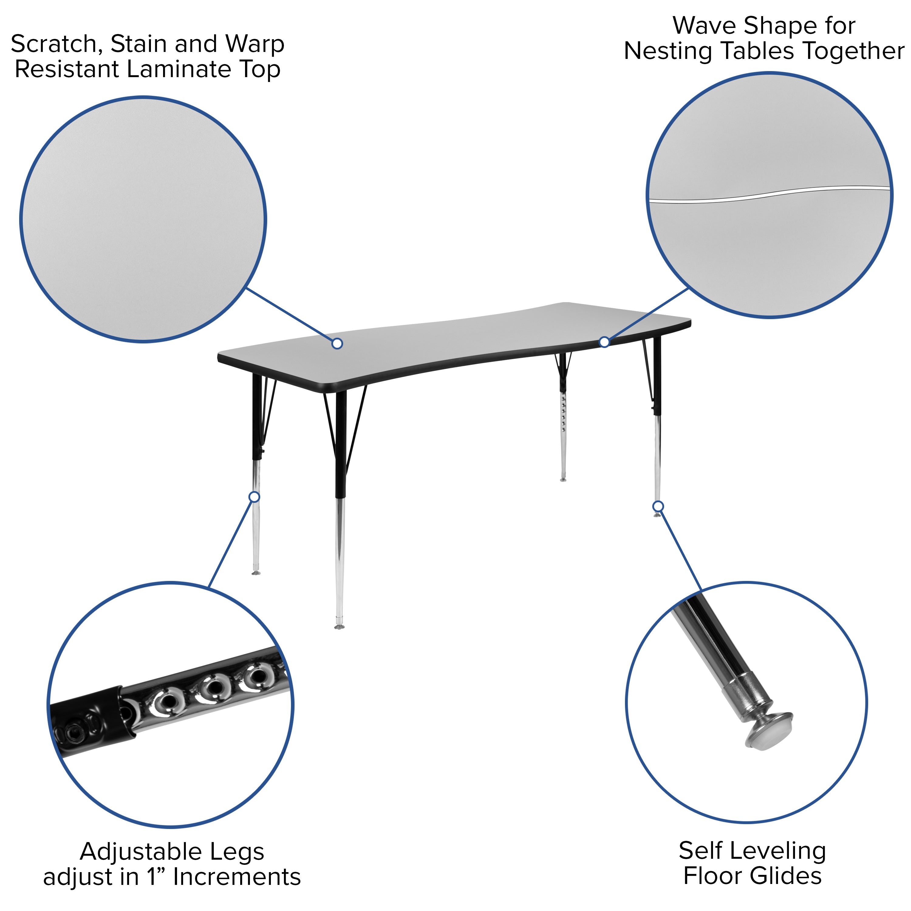 Emmy 86" Oval Wave Flexible Laminate Activity Table Set with 16" Student Stack Chairs, Grey/Black