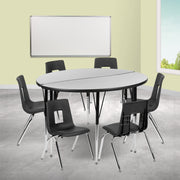 Emmy 47.5" Circle Wave Flexible Laminate Activity Table Set with 16" Student Stack Chairs, Grey/Black