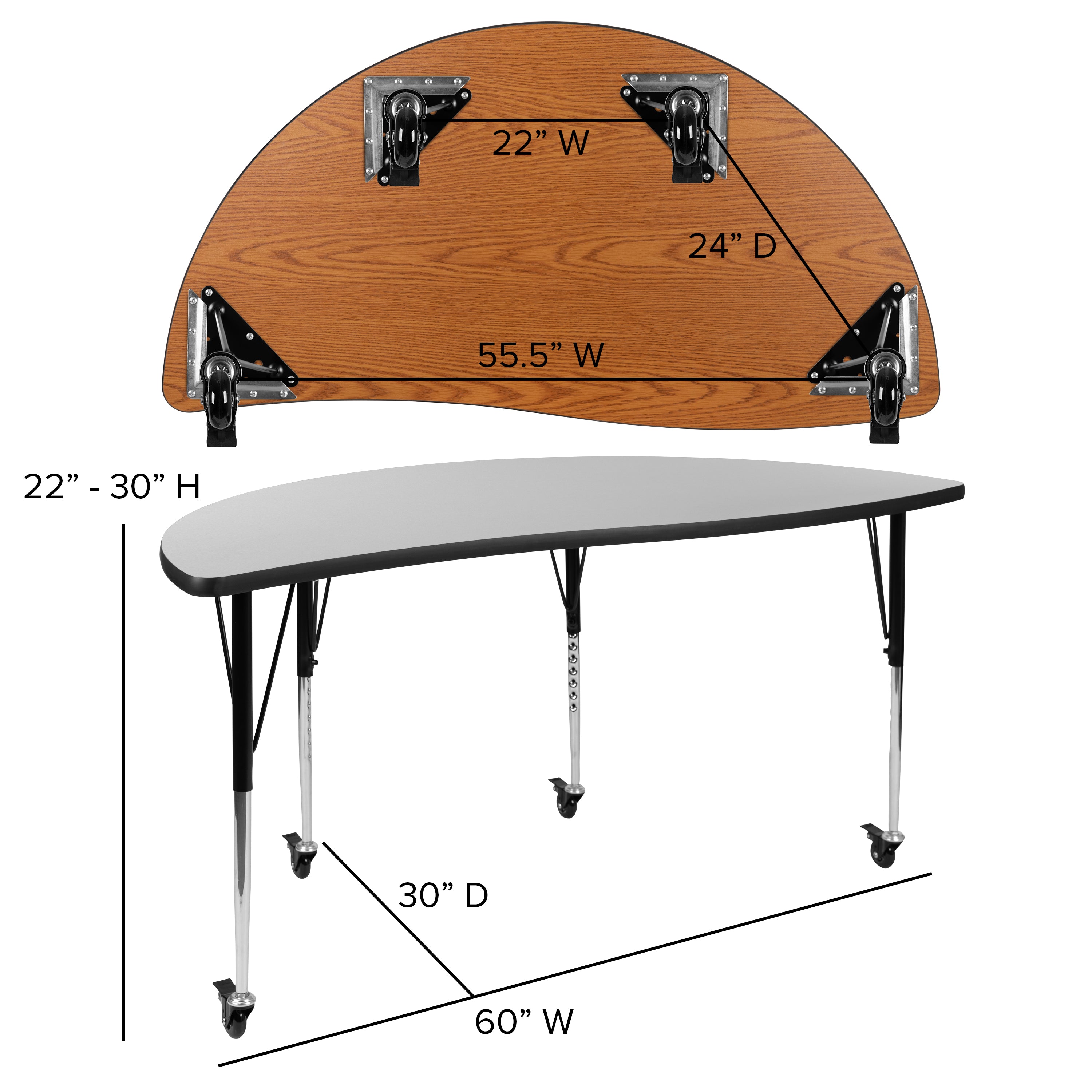 Emmy Mobile 60" Circle Wave Flexible Laminate Activity Table Set with 16" Student Stack Chairs, Grey/Black