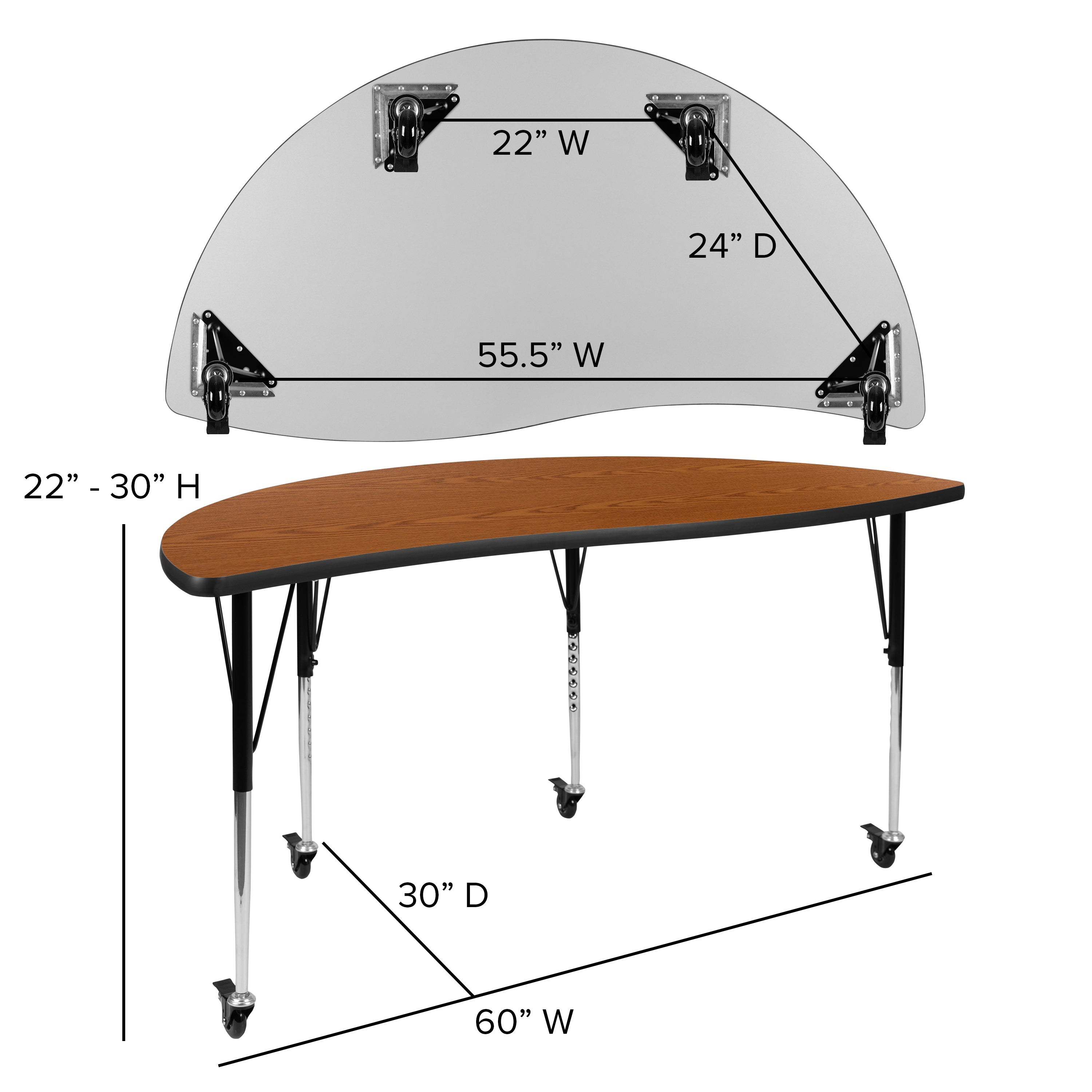 Emmy Mobile 60" Circle Wave Flexible Laminate Activity Table Set with 16" Student Stack Chairs, Oak/Black