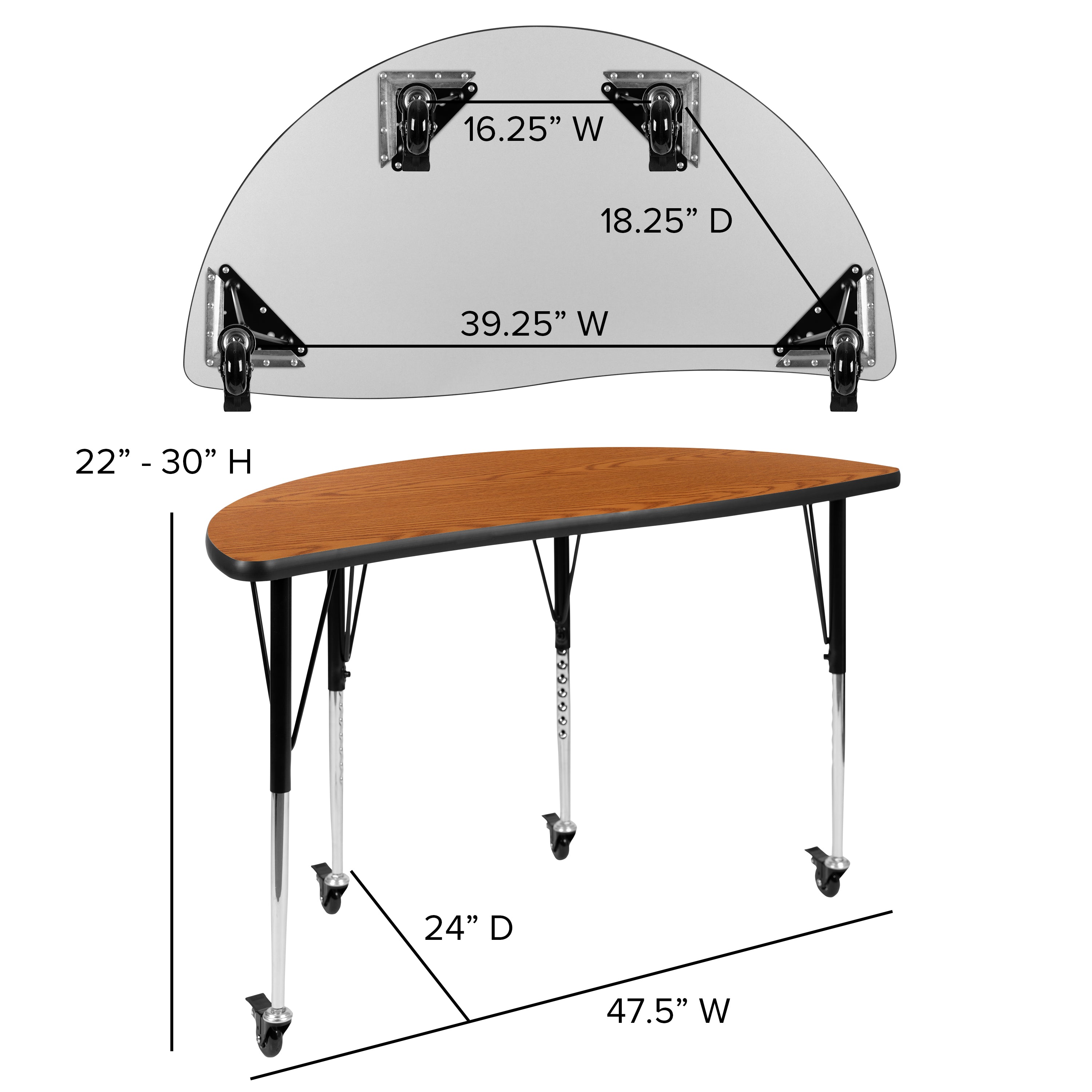 Emmy Mobile 76" Oval Wave Flexible Laminate Activity Table Set with 18" Student Stack Chairs, Oak/Black