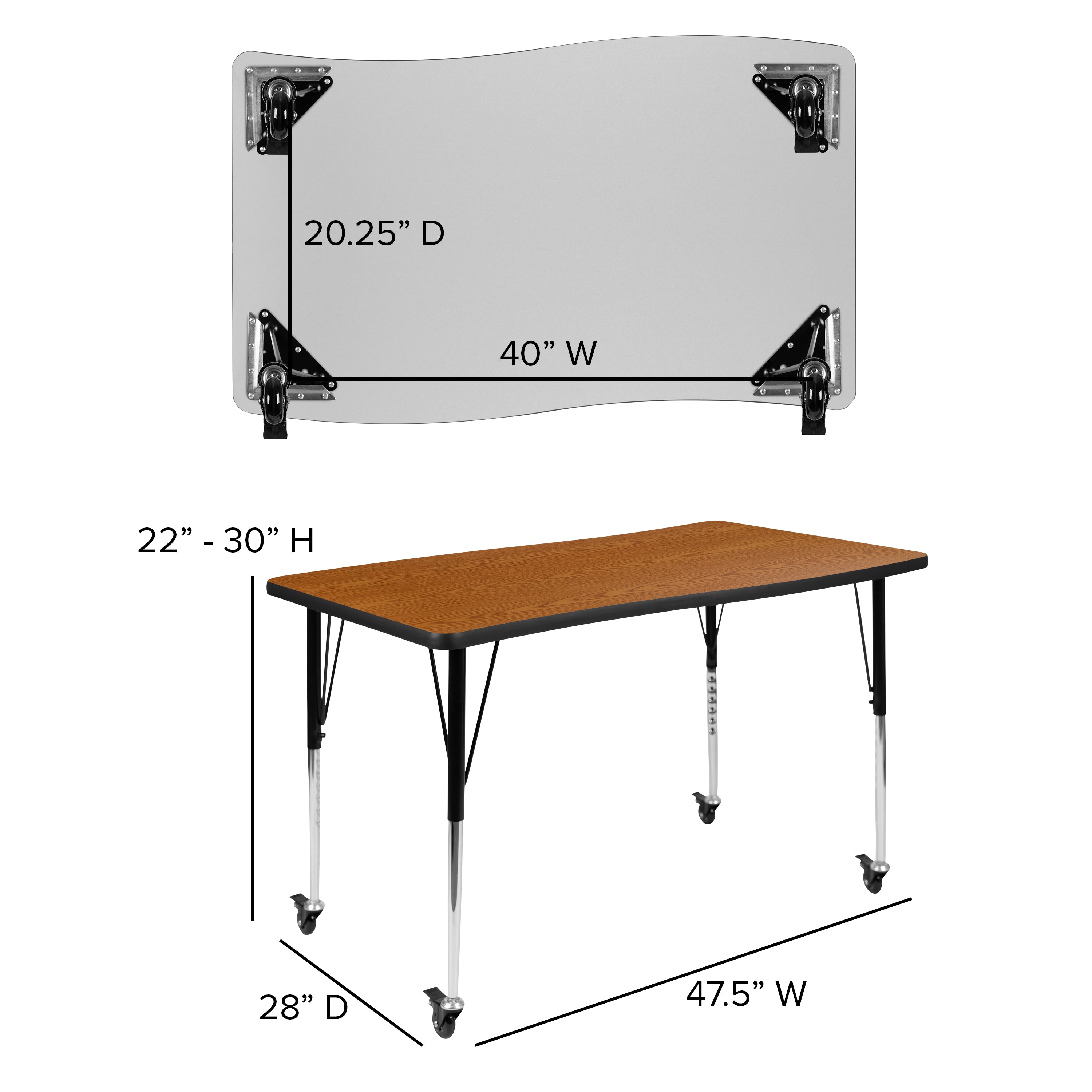 Emmy Mobile 76" Oval Wave Flexible Laminate Activity Table Set with 18" Student Stack Chairs, Oak/Black
