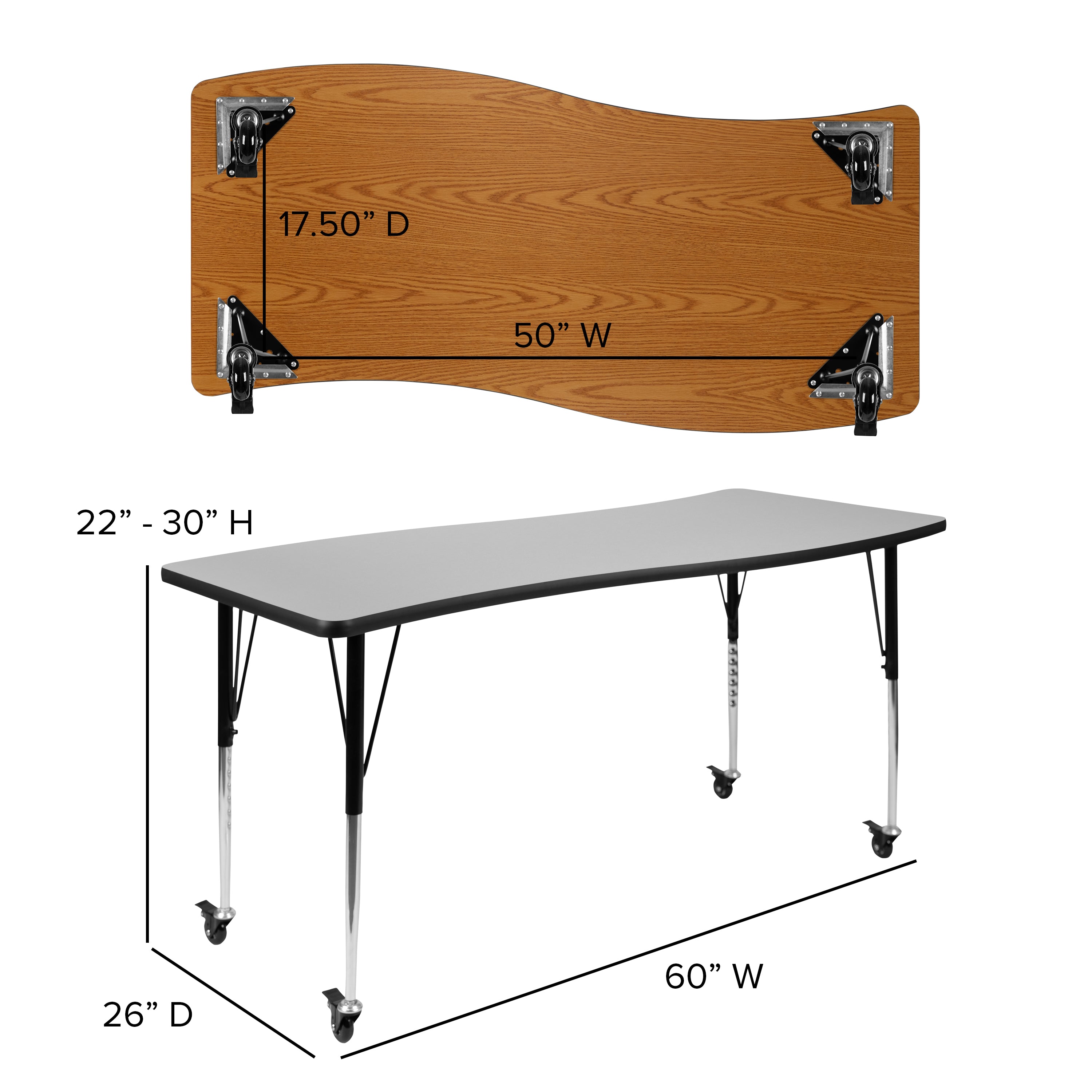 Emmy Mobile 86" Oval Wave Flexible Laminate Activity Table Set with 18" Student Stack Chairs, Grey/Black