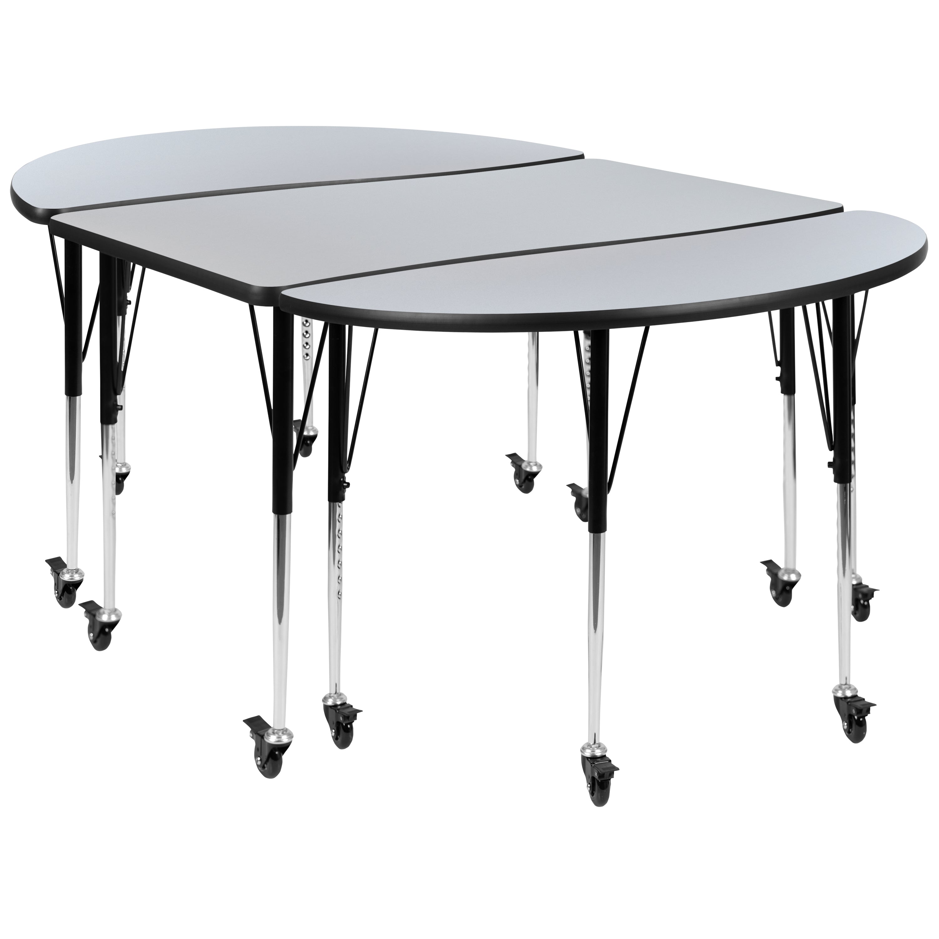 Emmy 3 Piece Mobile 76" Oval Wave Flexible Grey Thermal Laminate Activity Table Set-Standard Height Adjustable Legs