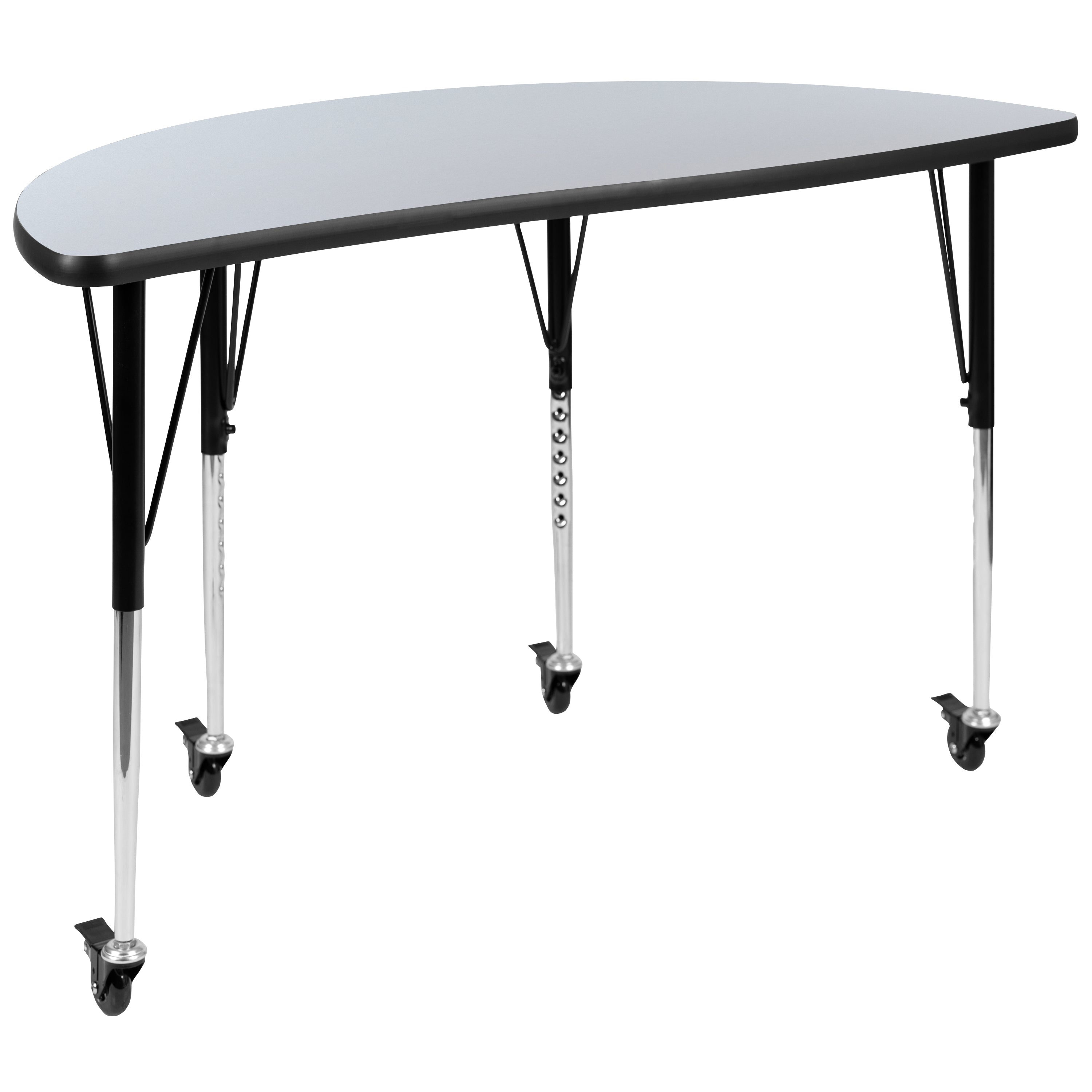 Emmy 3 Piece Mobile 76" Oval Wave Flexible Grey Thermal Laminate Activity Table Set-Standard Height Adjustable Legs