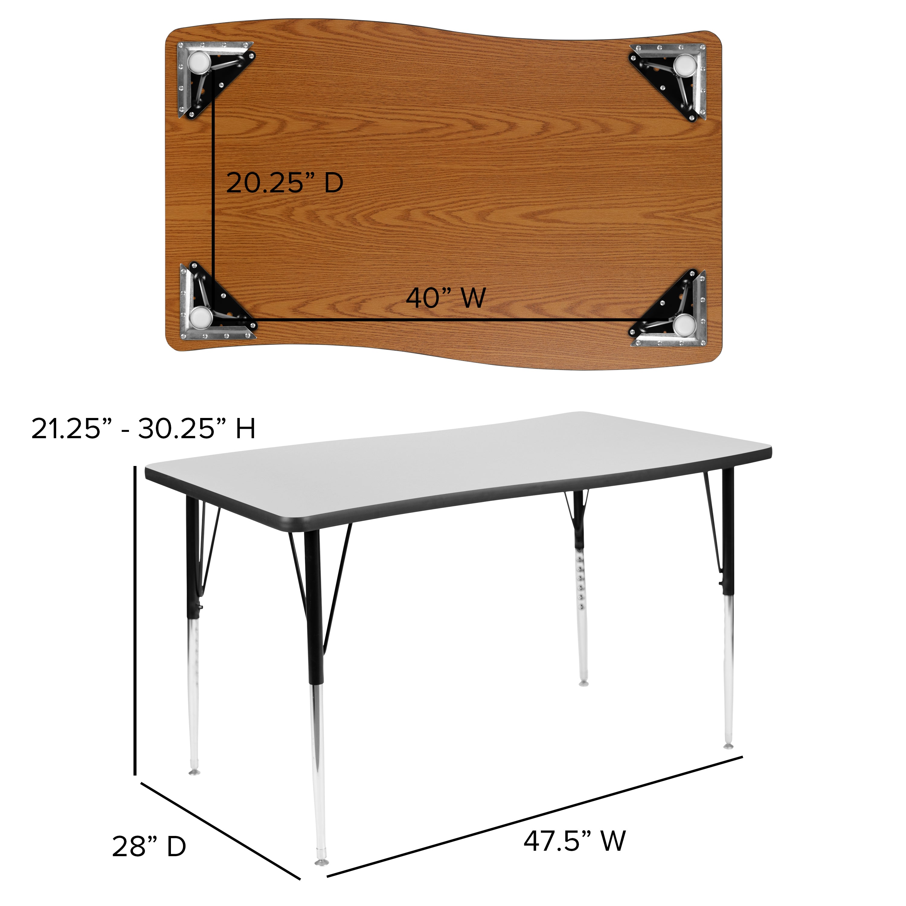 Emmy 2 Piece 76" Oval Wave Flexible Grey Thermal Laminate Activity Table Set - Standard Height Adjustable Legs