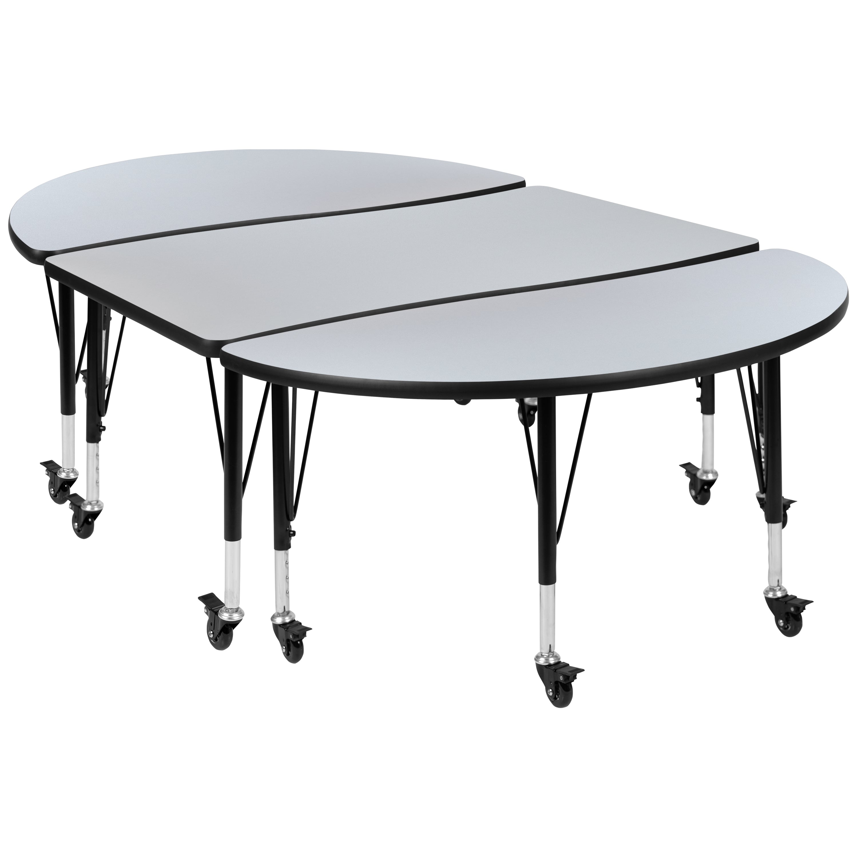 Emmy 3 Piece Mobile 76" Oval Wave Flexible Grey Thermal Laminate Activity Table Set - Height Adjustable Short Legs