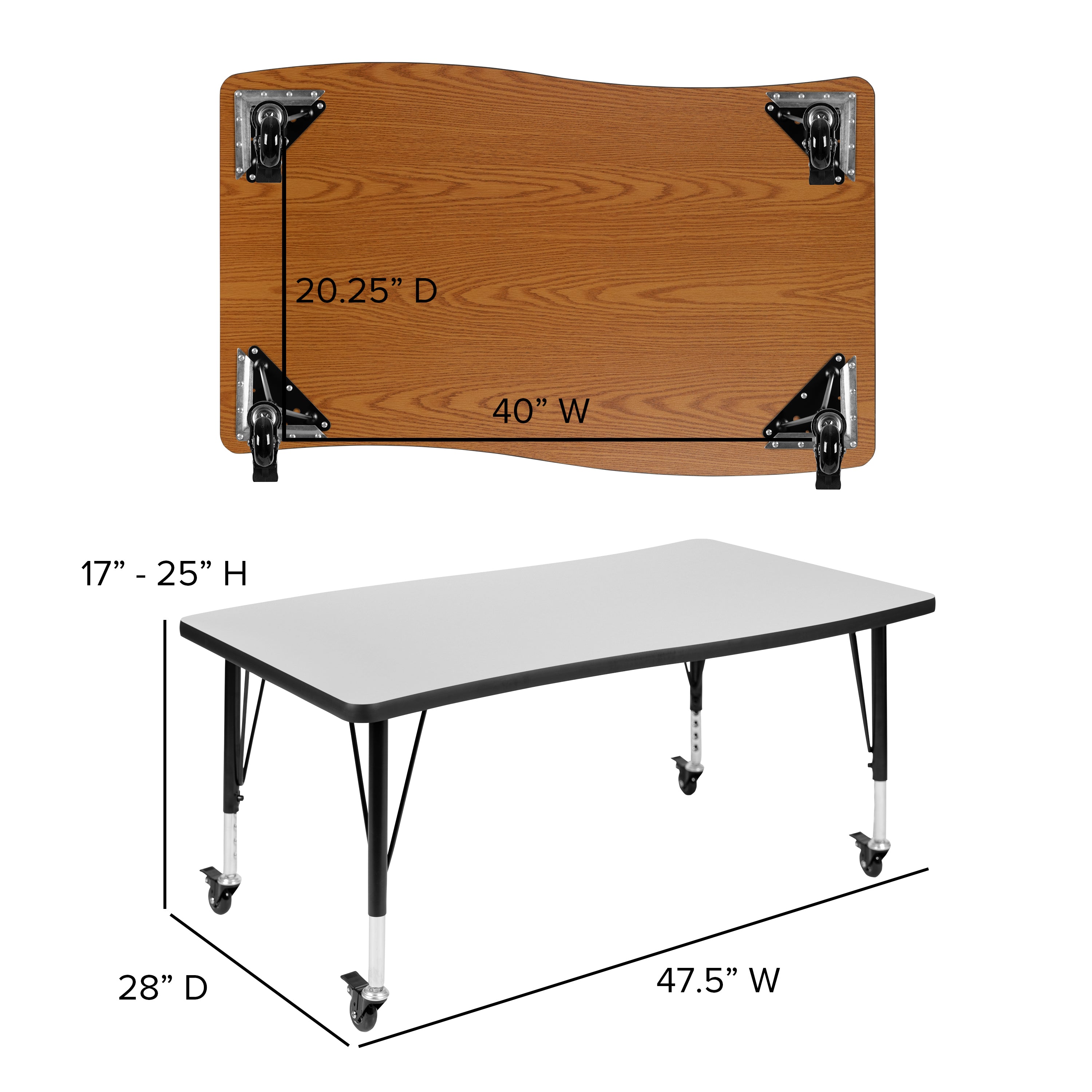 Emmy 3 Piece Mobile 76" Oval Wave Flexible Grey Thermal Laminate Activity Table Set - Height Adjustable Short Legs