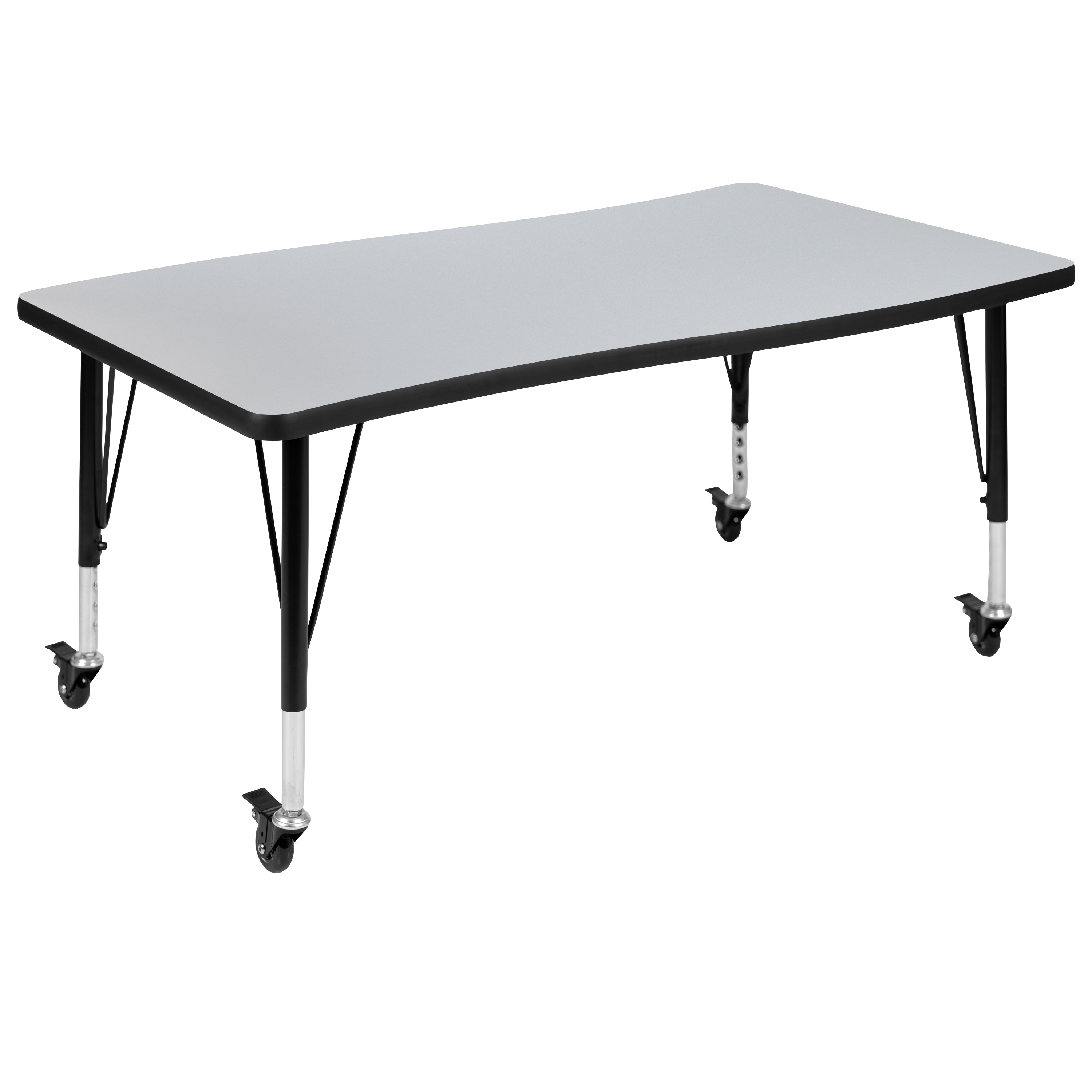 Emmy 3 Piece Mobile 76" Oval Wave Flexible Grey Thermal Laminate Activity Table Set - Height Adjustable Short Legs