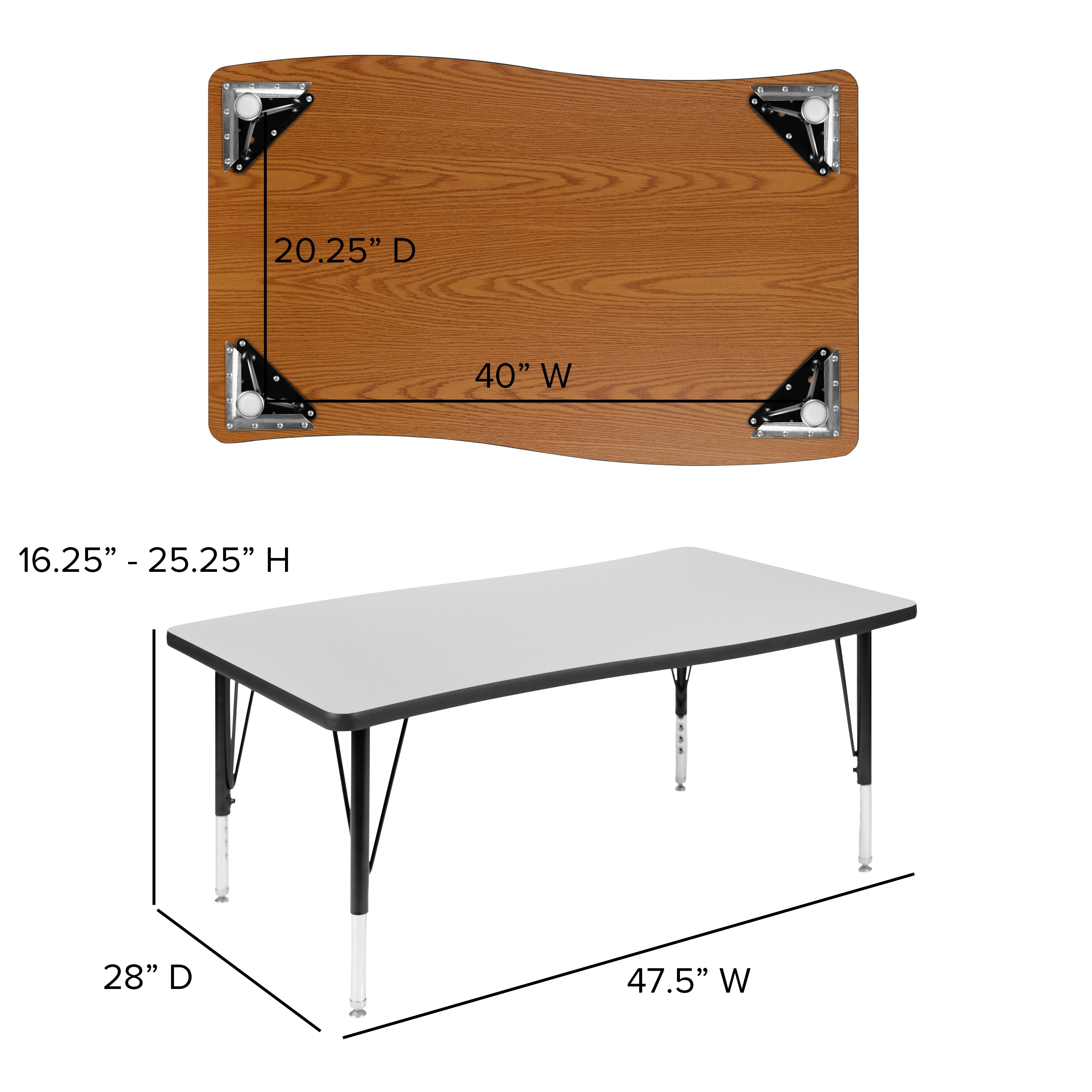 Emmy 2 Piece 76" Oval Wave Flexible Grey Thermal Laminate Activity Table Set - Height Adjustable Short Legs